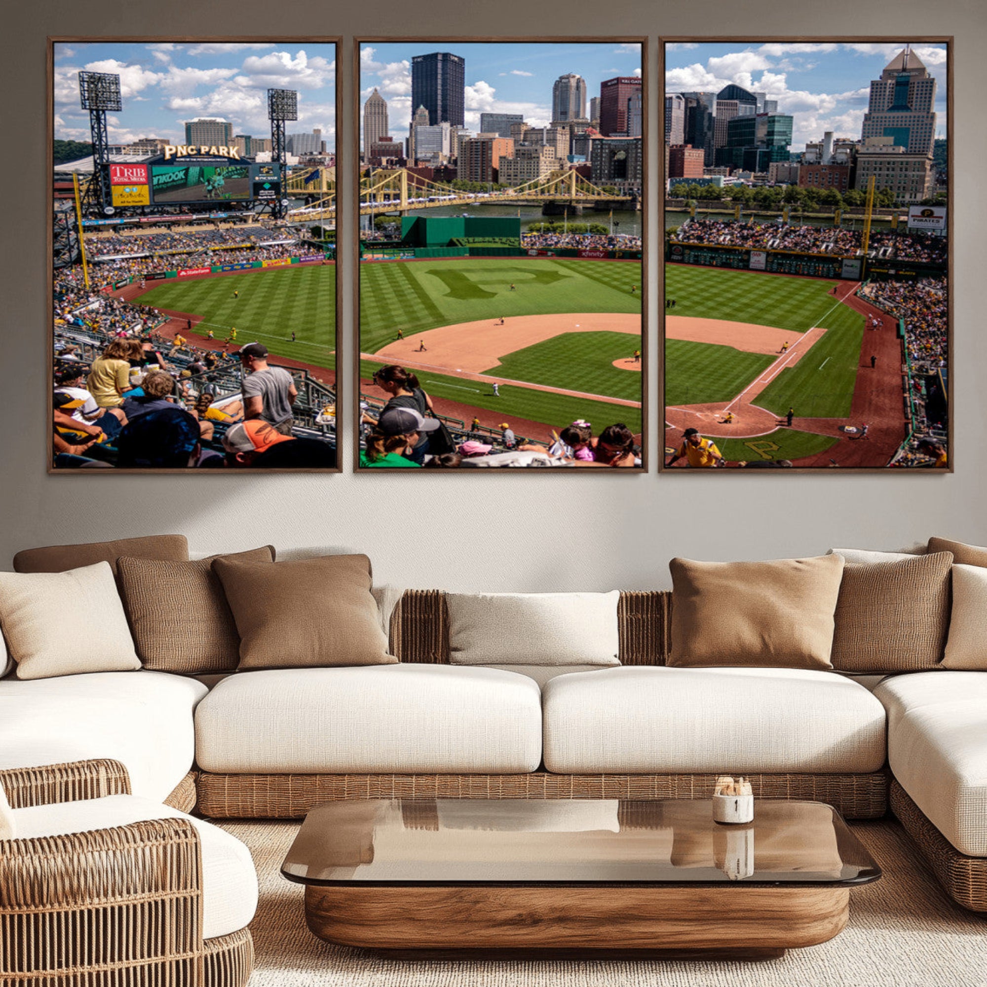 66872-MGV-CV-36X24-Pittsburgh Pirates Baseball Team Print - PNC Park Stadium Wall Art Canvas Print - Ready to Hang