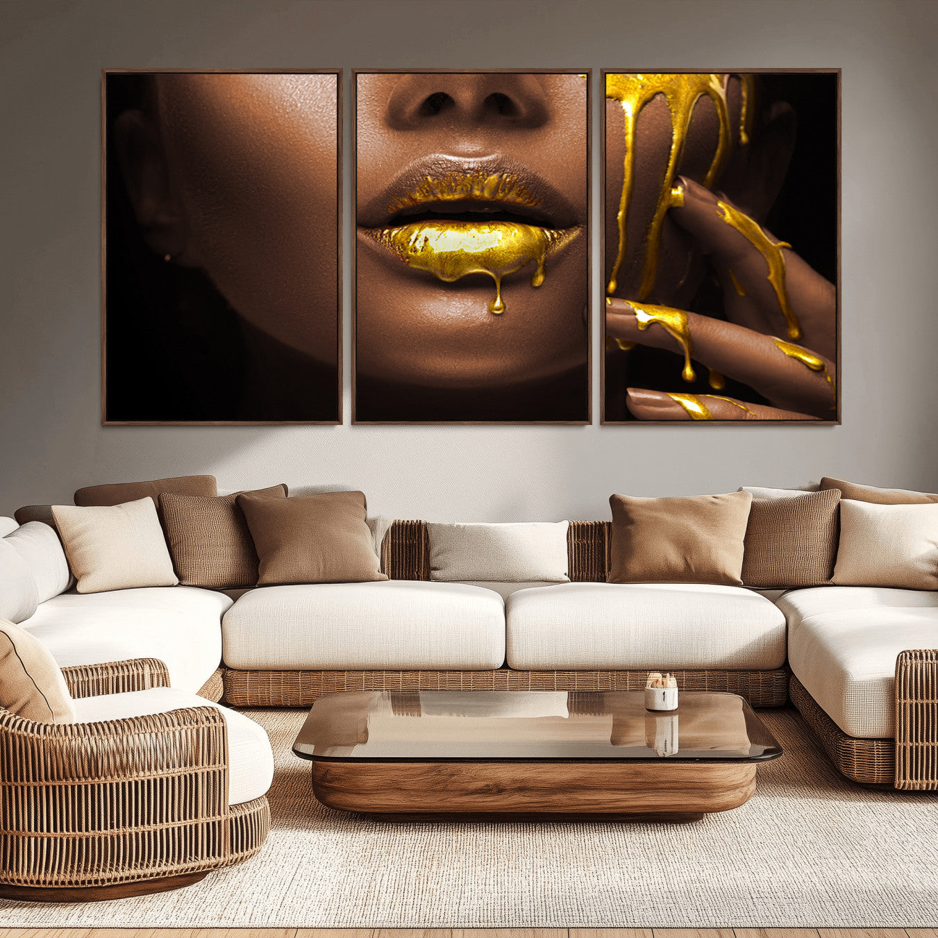 -African American Art Black Woman Canvas Print, African Wall Art, Fashion African Woman Gold Lips