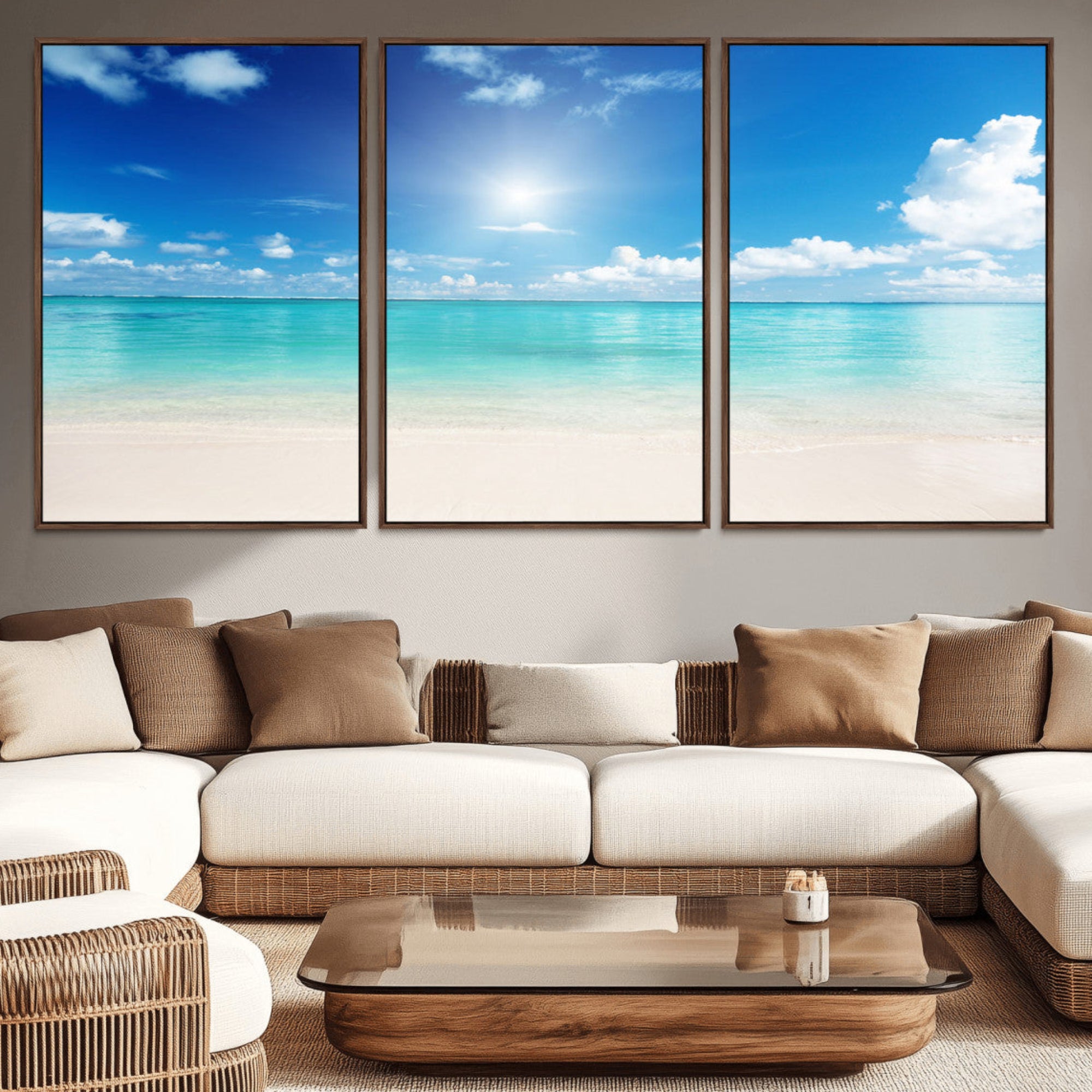 43179-MGV-CV-36X24-Blue Ocean Wall Art Canvas Print - Tranquil Ocean Paradise Triptych Wall Art - Ready to Hang Beach