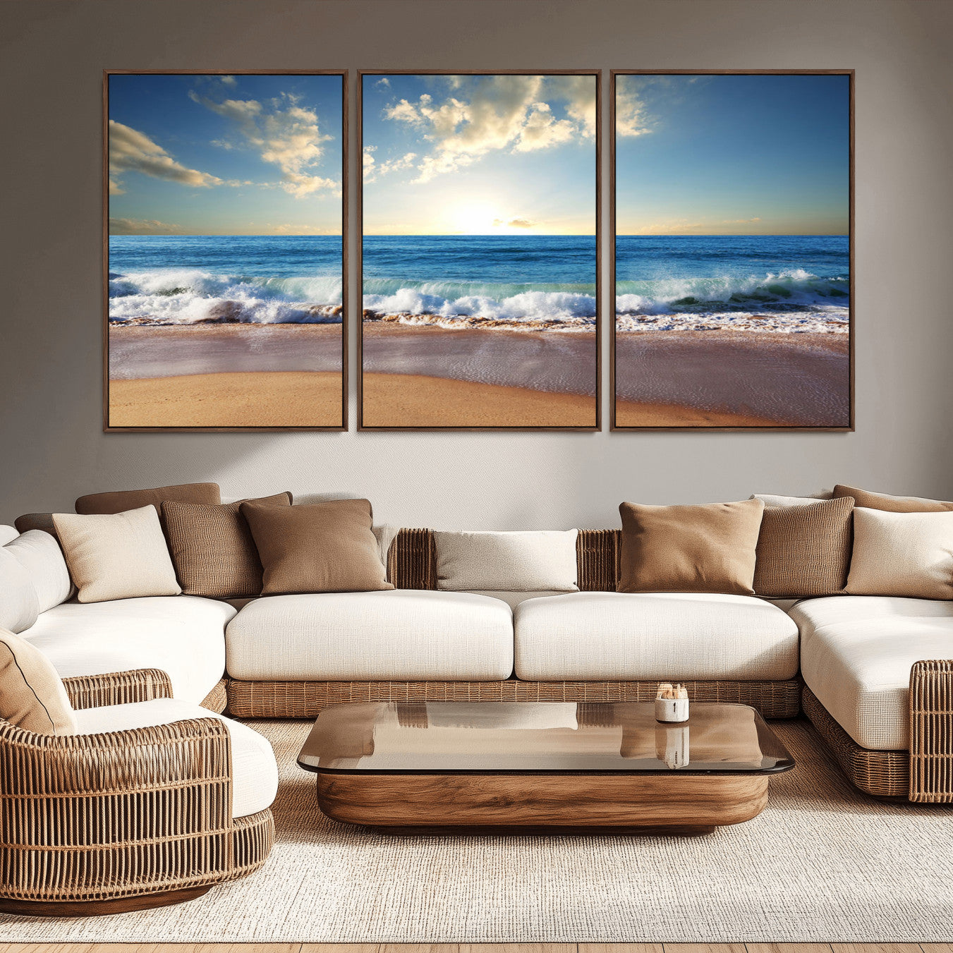36512-MGV-CV-36X24-Serene Ocean Sunset Canvas Wall Art - Beach Waves at Sunset, Ready to Hang