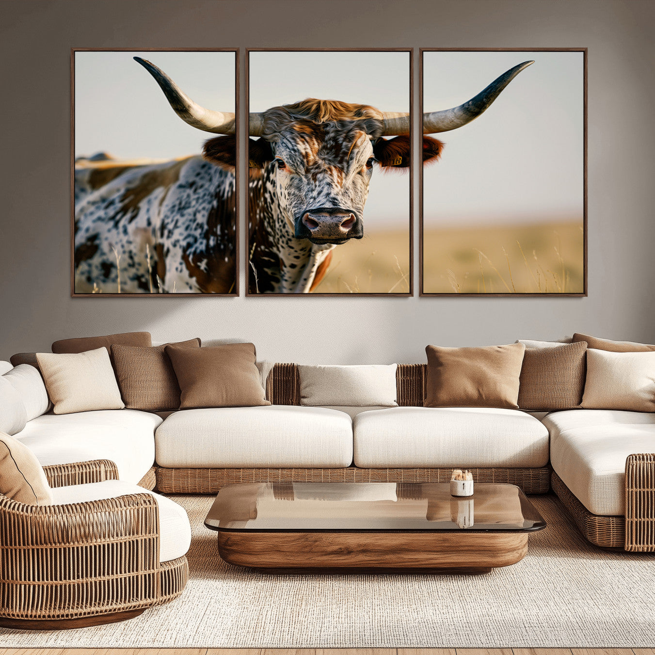 -Texas Bull Longhorn Wall Art Canvas Print for Farm House Wall Decor, Farmhouse Wall Art Print