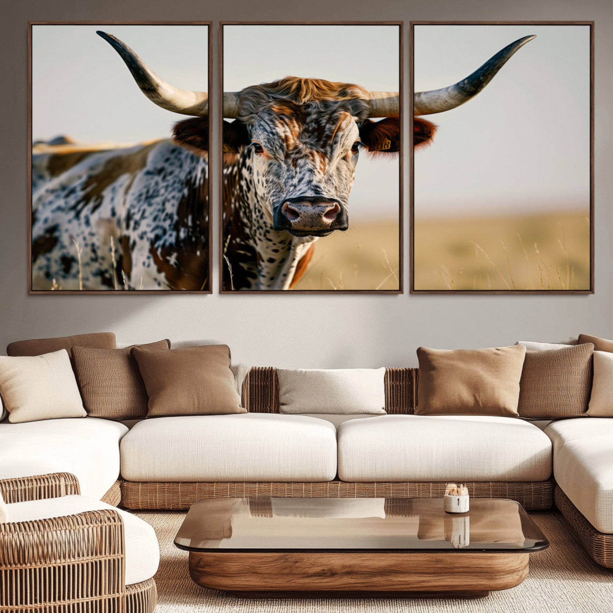 80329-MGV-CV-36X24-Texas Bull Longhorn Wall Art Canvas Print for Farm House Wall Decor, Farmhouse Wall Art Print