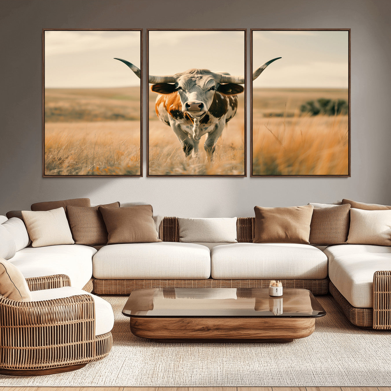 16580-MGV-CV-36X24-Texas Cow Longhorn Wall Art Canvas Print for Farm House Wall Decor, Farmhouse Cow Print Canvas Wall
