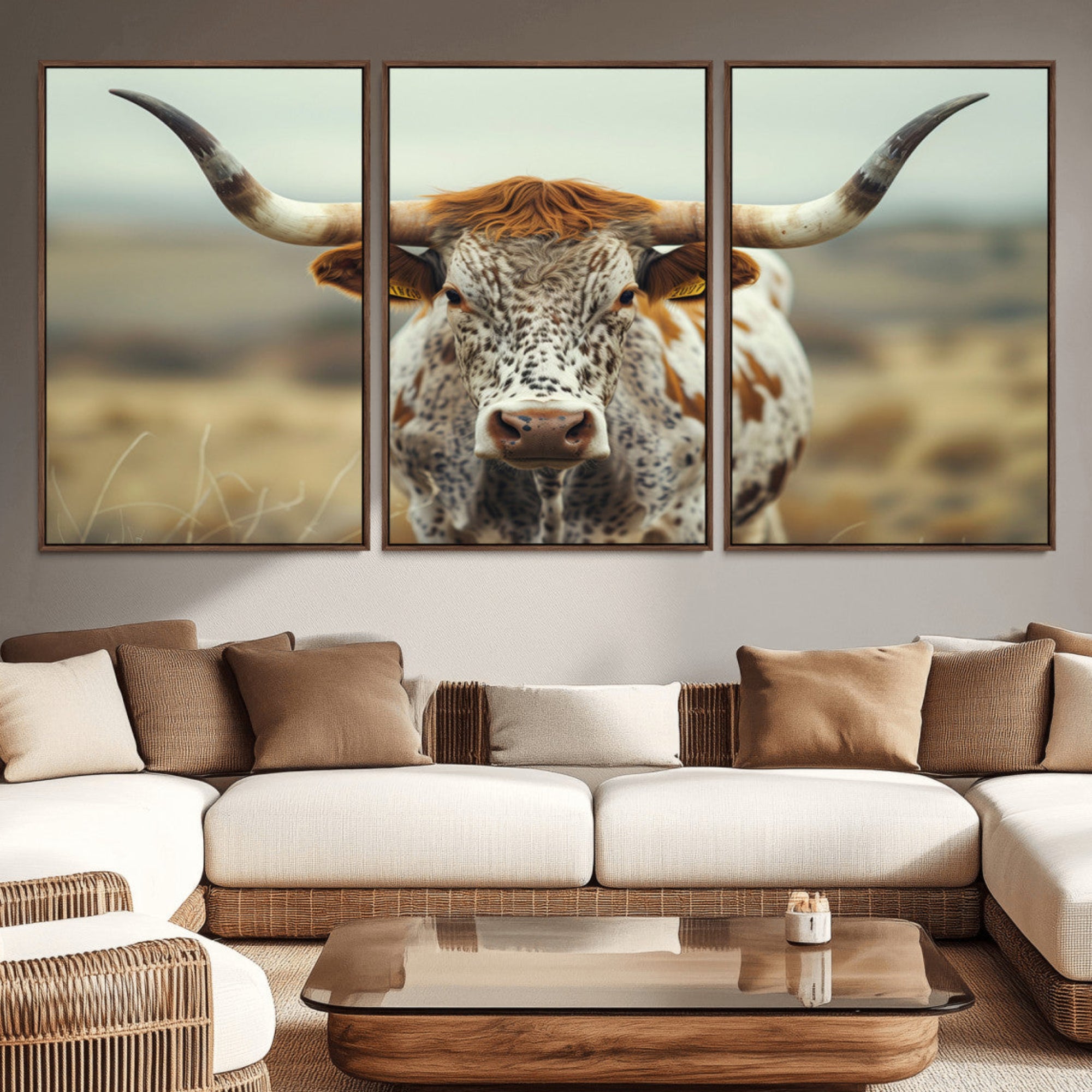 91312-MGV-CV-36X24-Texas Cow Longhorn Wall Art Canvas Print for Farm House Wall Decor, Farmhouse Wall Art Print