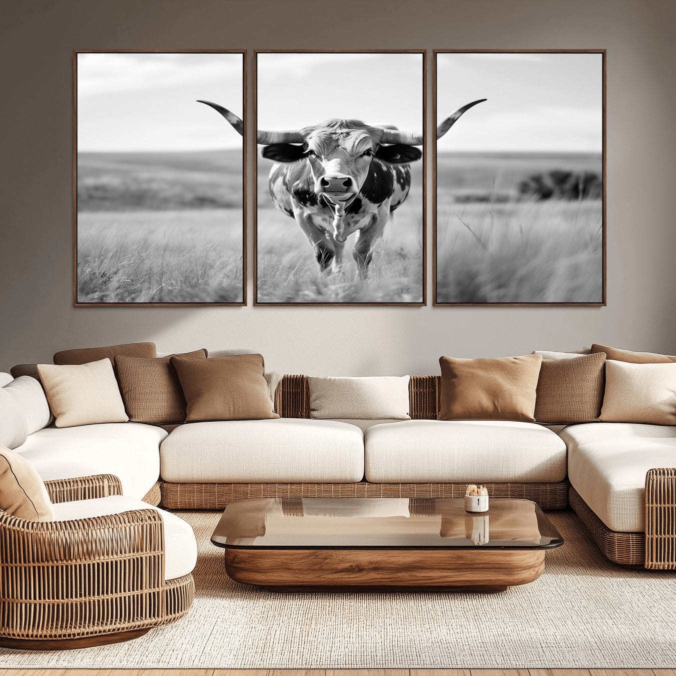 -Texas Cow Longhorn Wall Art Canvas Print for Farm House Wall Decor, Farmhouse Wall Art Print