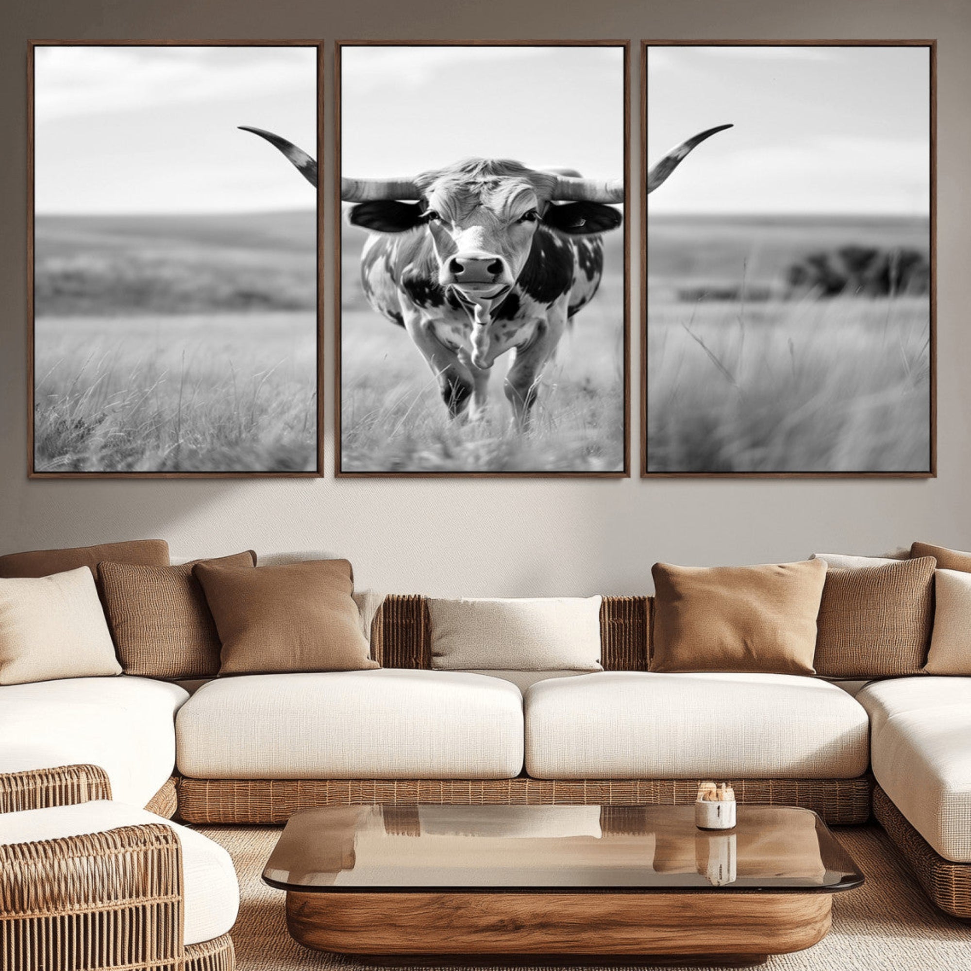 24487-MGV-CV-36X24-Texas Cow Longhorn Wall Art Canvas Print for Farm House Wall Decor, Farmhouse Wall Art Print