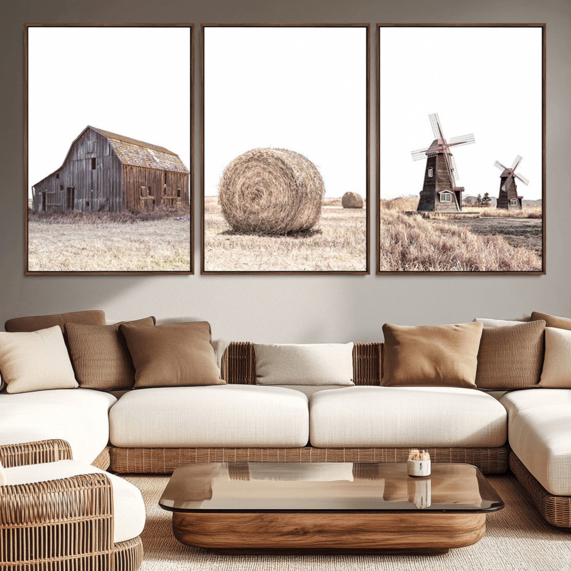 94971-MGV-CV-36X24-Farm Prints Set, Set of 3 Farmhouse Wall Art, Country House Decor, Barn Print, Wheat Print,