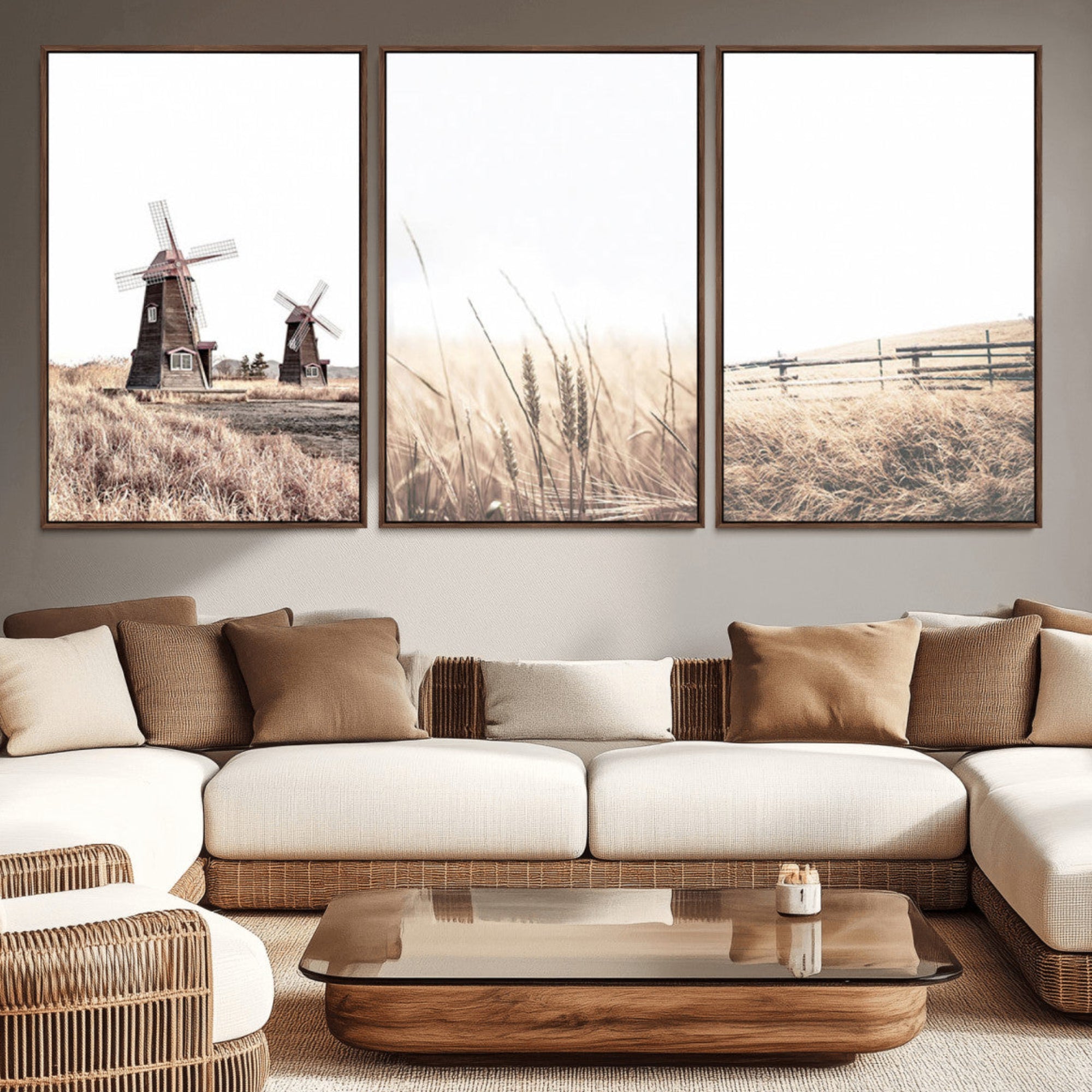 56649-MGV-CV-36X24-Farm Prints Set, Set of 3 Farmhouse Wall Art, Country House Decor, Barn Print, Wheat Print,