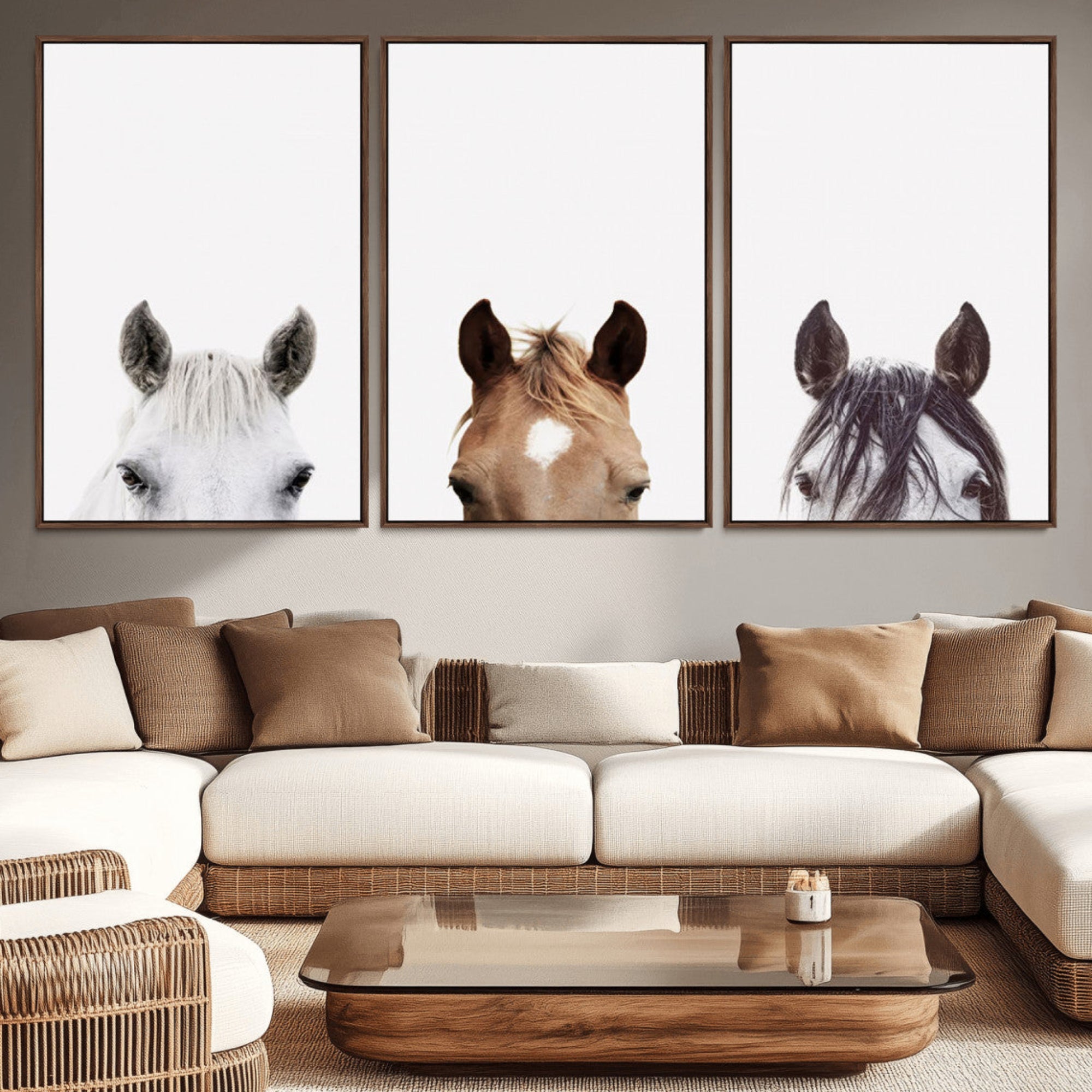 59160-MGV-CV-36X24-Horse Prints Set, Set of 3 Horse Wall Art, Horses Portraits, Farmhouse Wall Art, Farm Animals