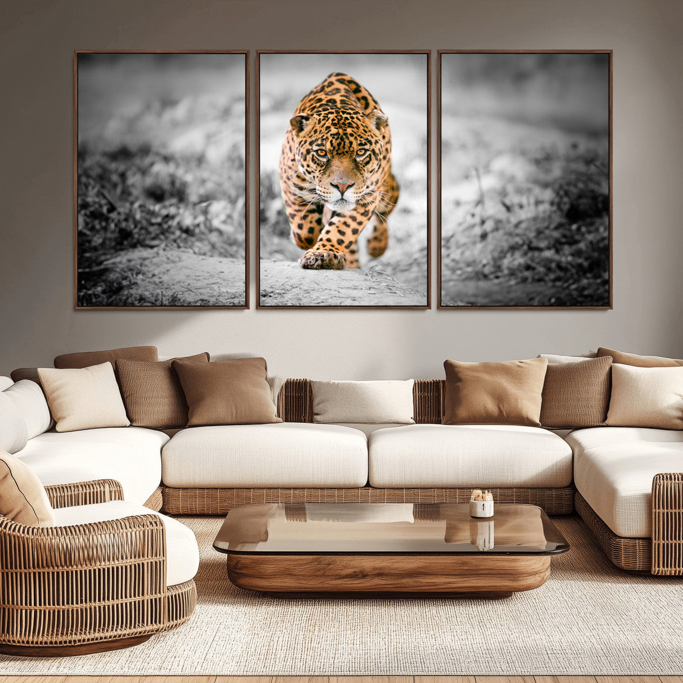 -Jaguar Wall Art Canvas Print - Majestic Big Cat in Focused Pursuit - Ready to Hang