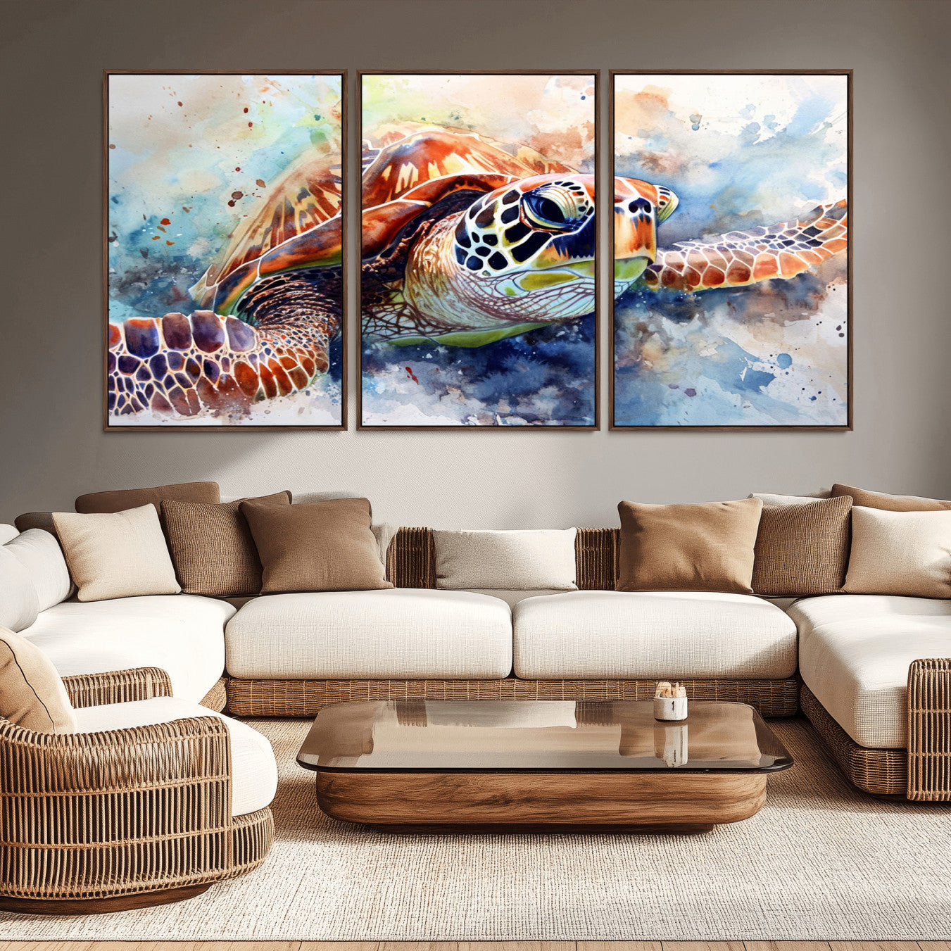 25935-MGV-CV-36X24-Watercolor Sea Turtle Wall Art Canvas Print - Vibrant Ocean Colors in Watercolor Style - Ready to