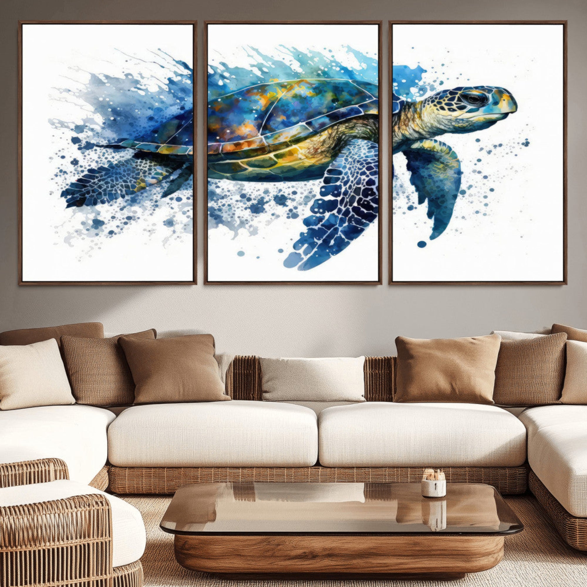 21983-MGV-CV-36X24-Turtle Wall Art Canvas Print, Framed Watercolor Turtle Art Picture Print, Ocean Life Perfect Nautical Decor Artwork