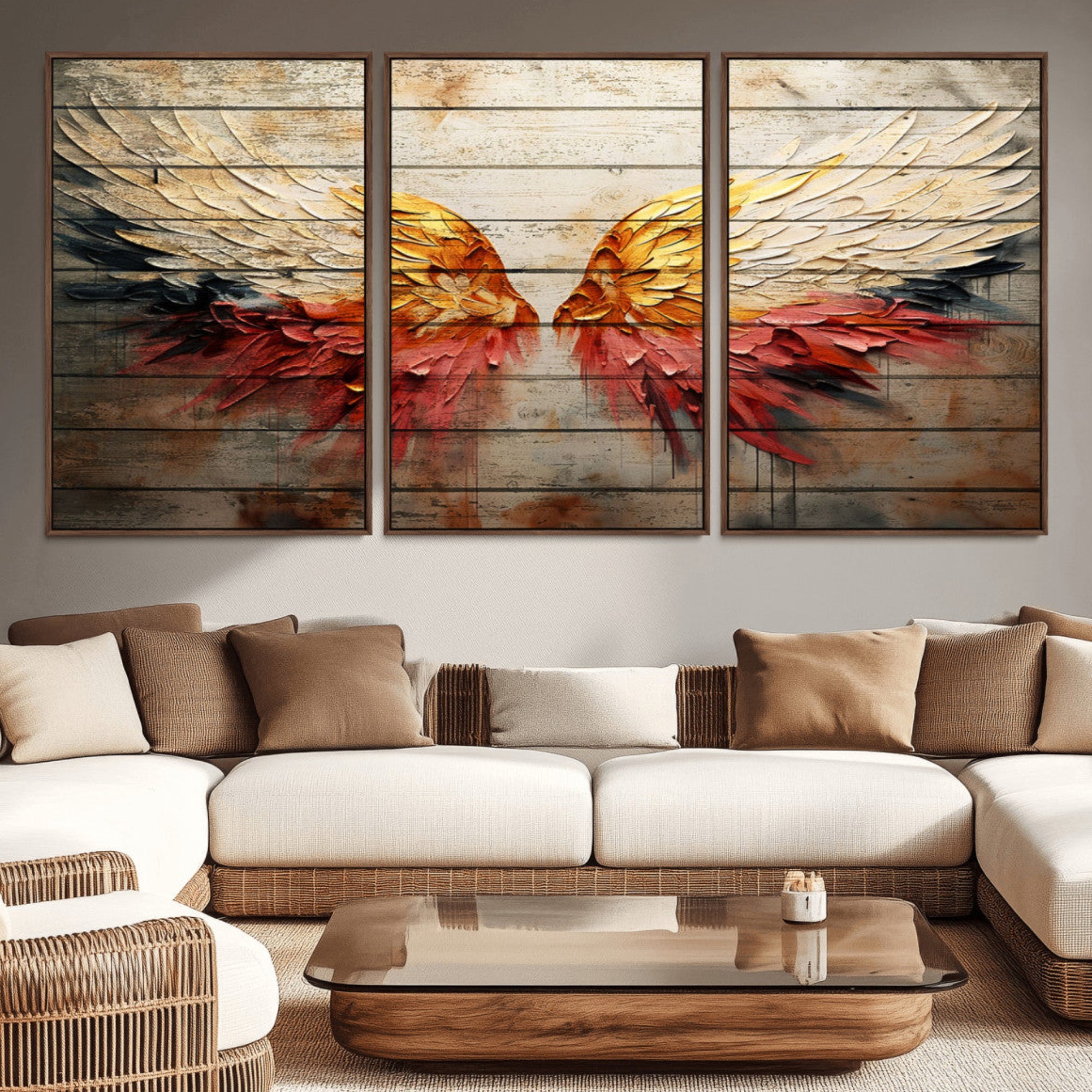 19244-MGV-CV-36X24-Abstract Angel Wings Canvas Wall Art – Framed and Ready to Hang Modern Angelic Wings Decor for