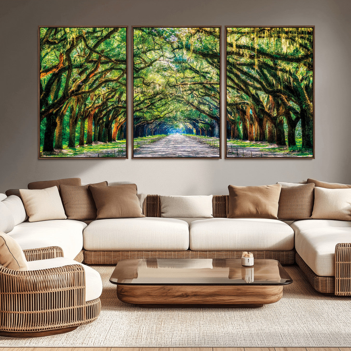 -Serene Tree Tunnel Wall Art Canvas Print – Pathway Under Canopy of Lush Green Trees, Nature-Inspired