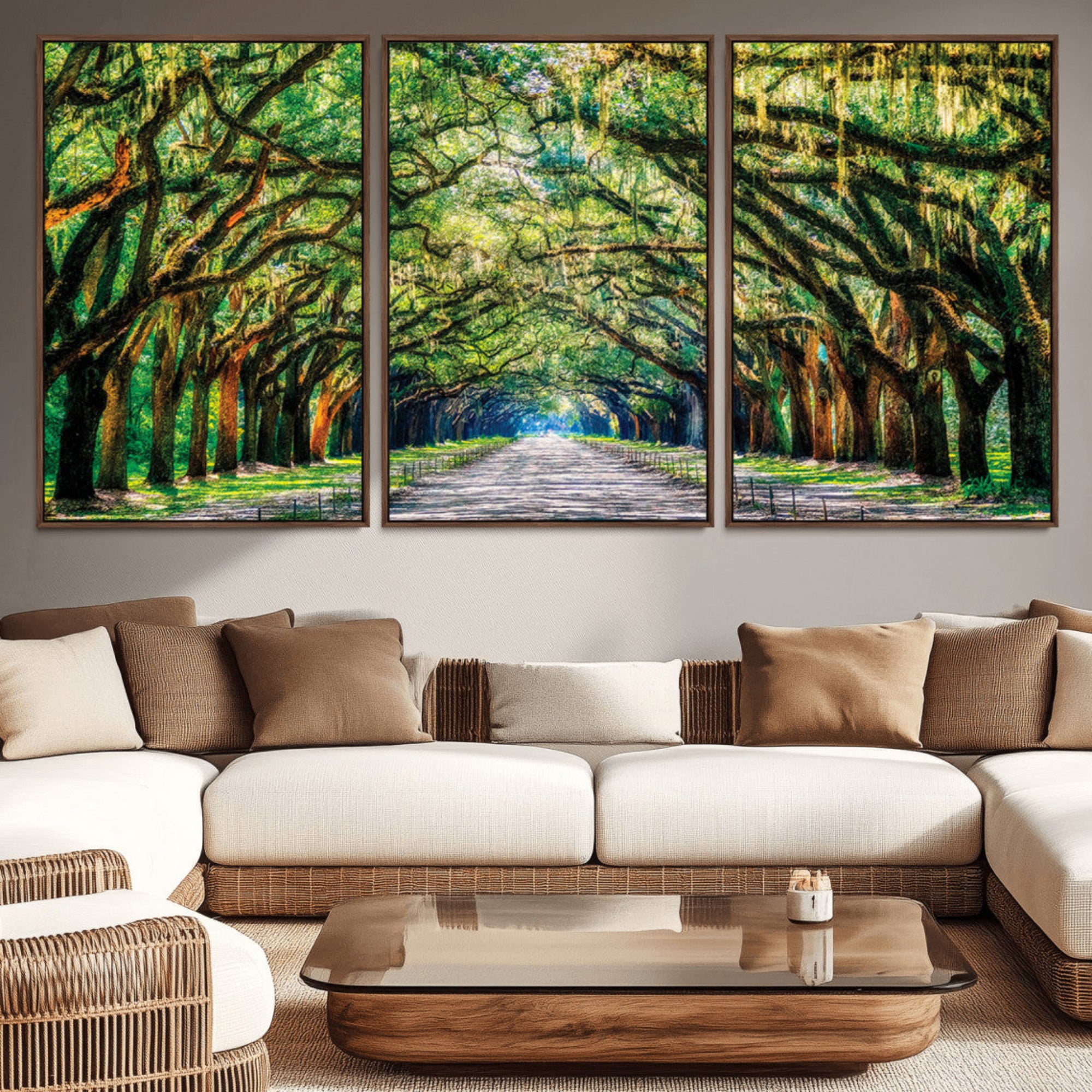 77105-MGV-CV-36X24-Serene Tree Tunnel Wall Art Canvas Print – Pathway Under Canopy of Lush Green Trees, Nature-Inspired