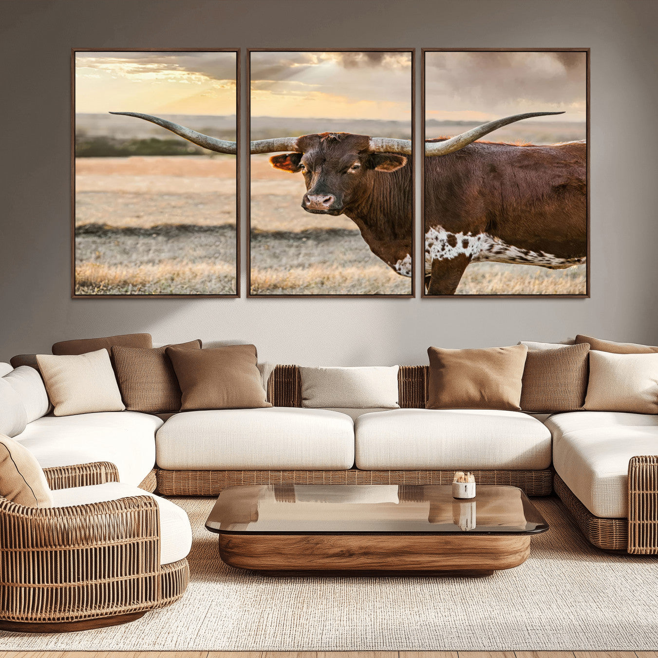 -Texas Longhorn Wall Art Canvas Print, Rustic Ranch Decor, Majestic Western Longhorn Cattle