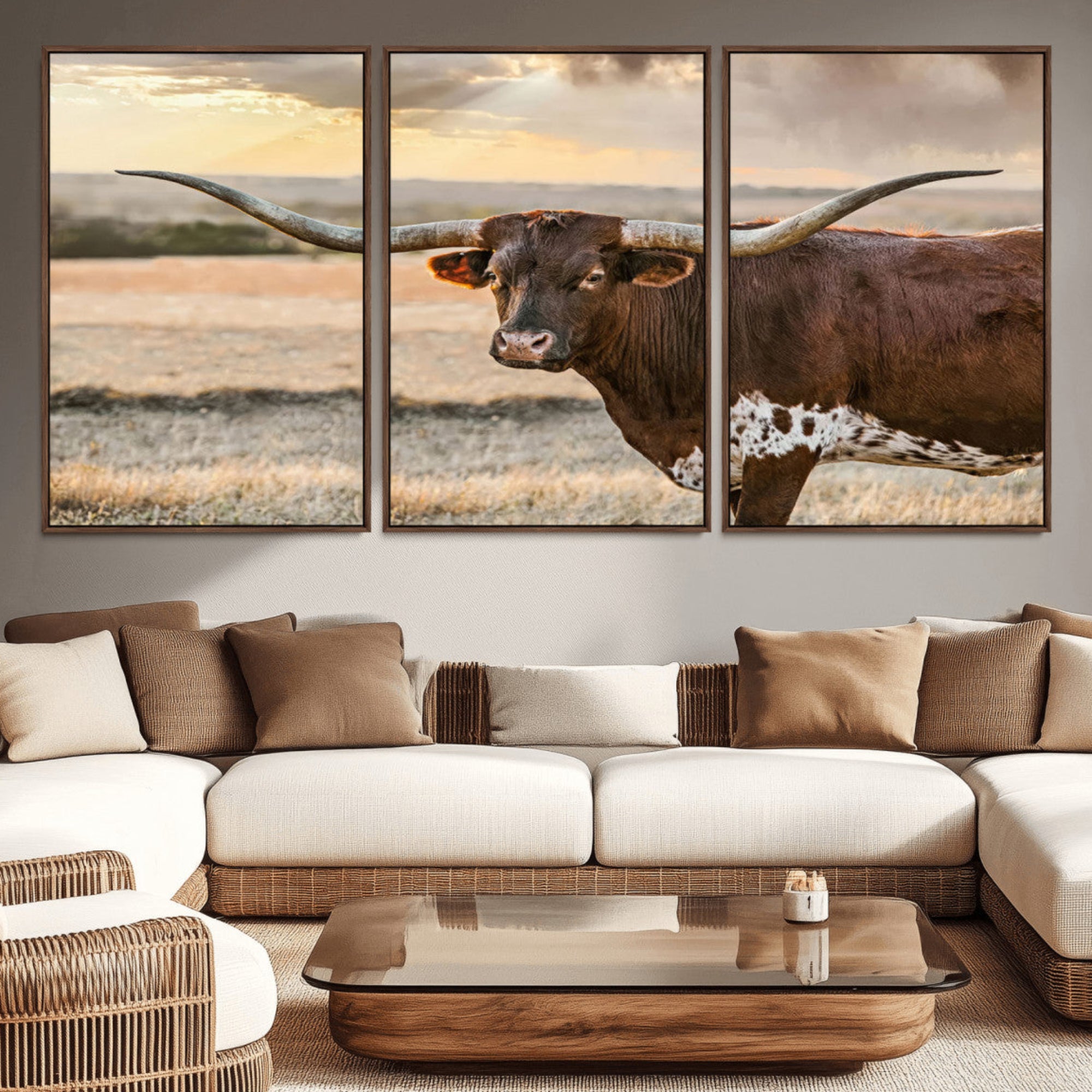 42715-MGV-CV-36X24-Texas Longhorn Wall Art Canvas Print, Rustic Ranch Decor, Majestic Western Longhorn Cattle
