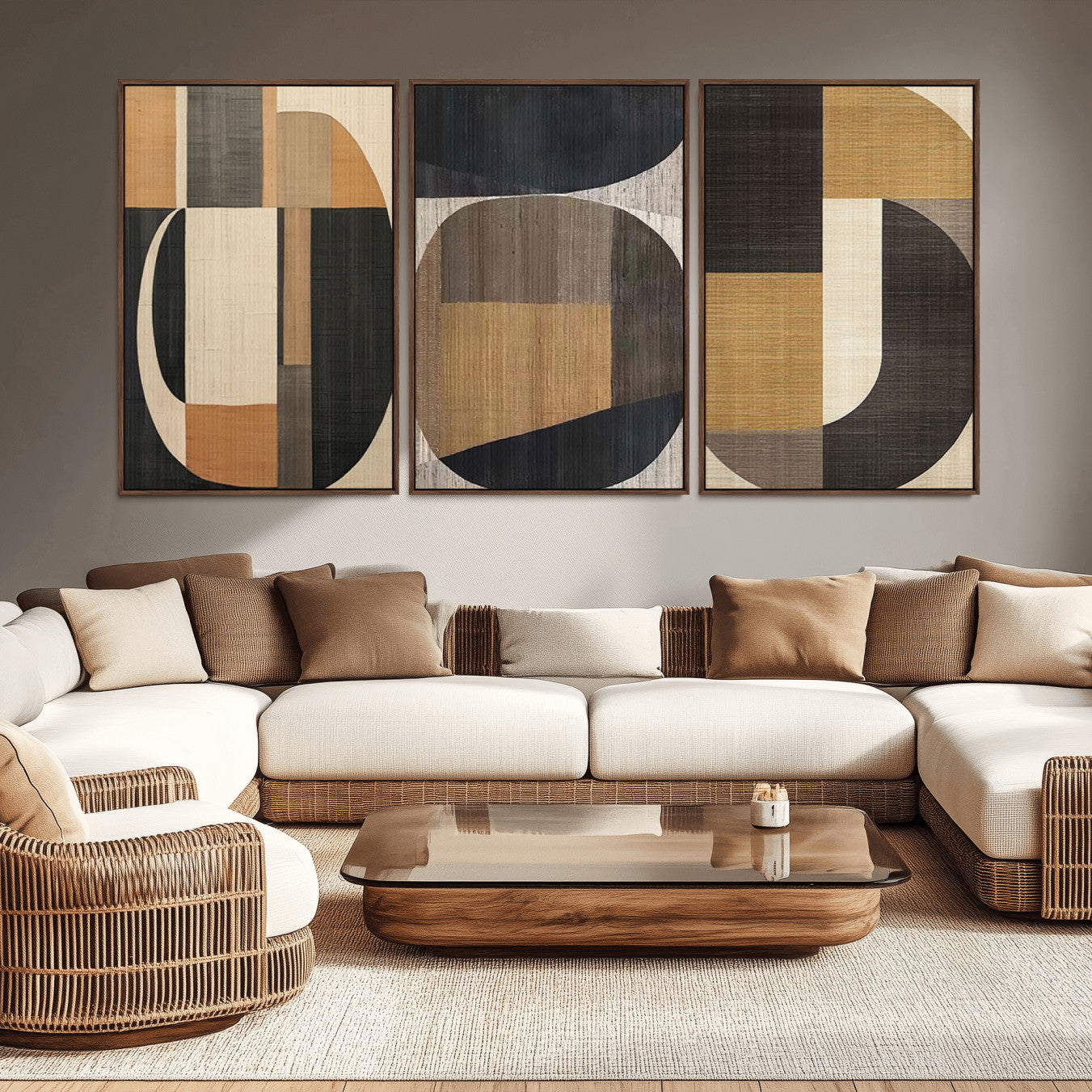 84035-MGV-CV-36X24-Modern Brown Wabi Sabi Wall Art Canvas Print Set – Framed Minimalist Abstract Artwork for Home, Office Decor