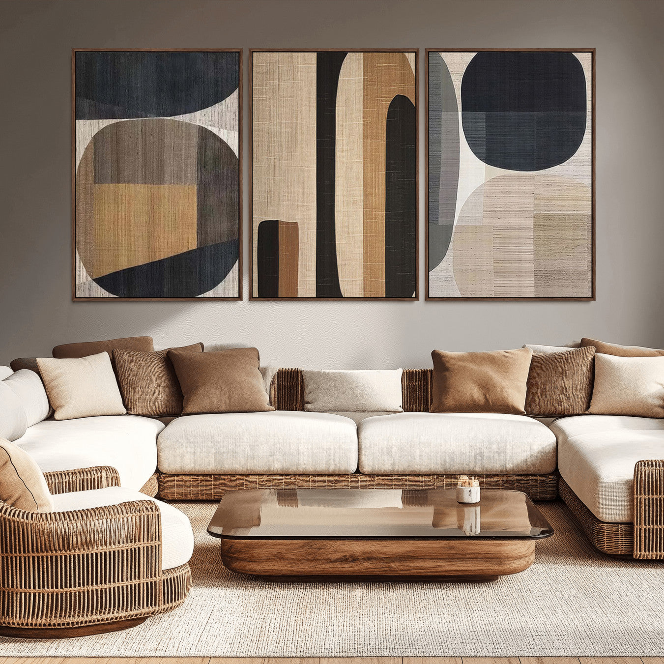 52302-MGV-CV-36X24-Abstract Minimalist Canvas Wall Art - Neutral Geometric Modern Boho Decor, Minimalist Brown Wabi