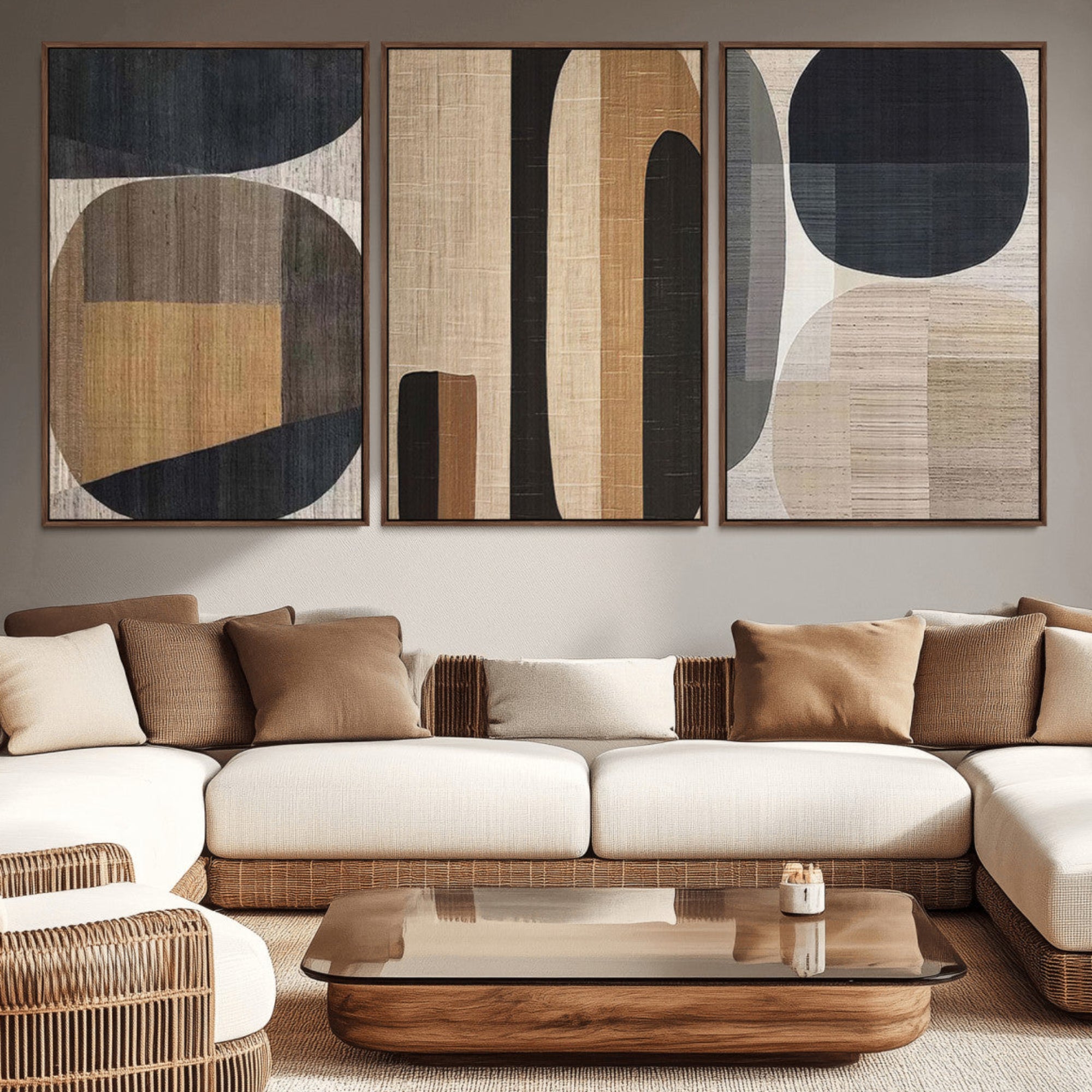 52302-MGV-CV-36X24-Abstract Minimalist Canvas Wall Art - Neutral Geometric Modern Boho Decor, Minimalist Brown Wabi