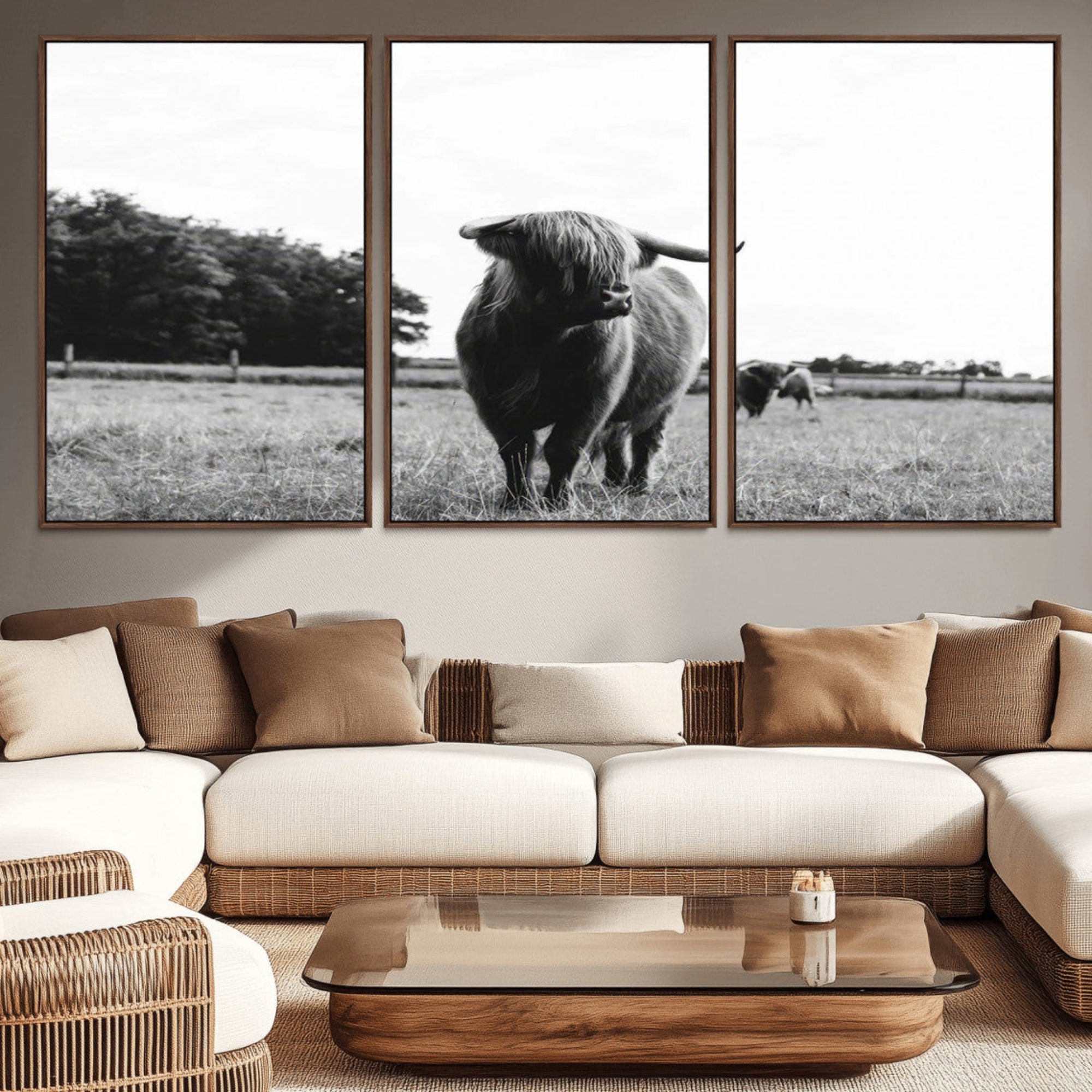 94074-MGV-CV-36X24-Black and White Highland Cow Wall Art Canvas Print | Rustic Western Decor for Living Room or Office,