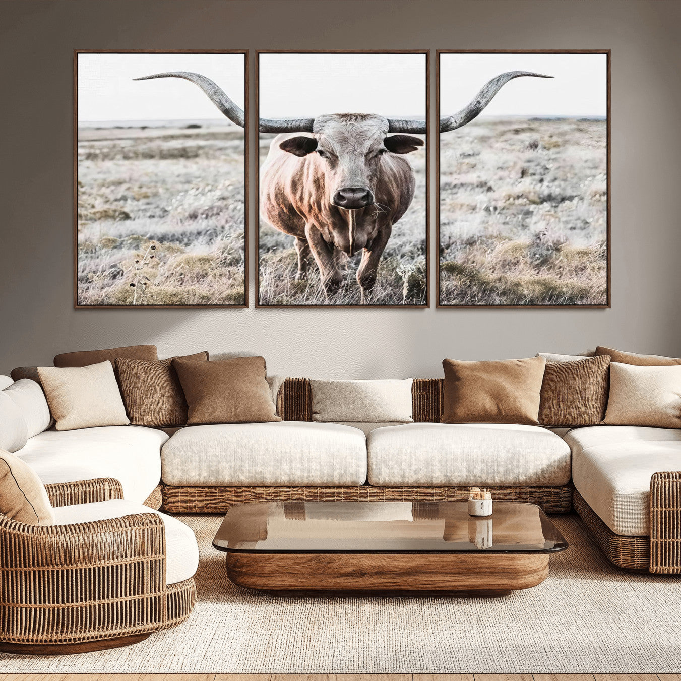 26121-MGV-CV-36X24-Rustic Texas Longhorn Wall Art Canvas Print | Western Farmhouse Decor for Living Room or Office,