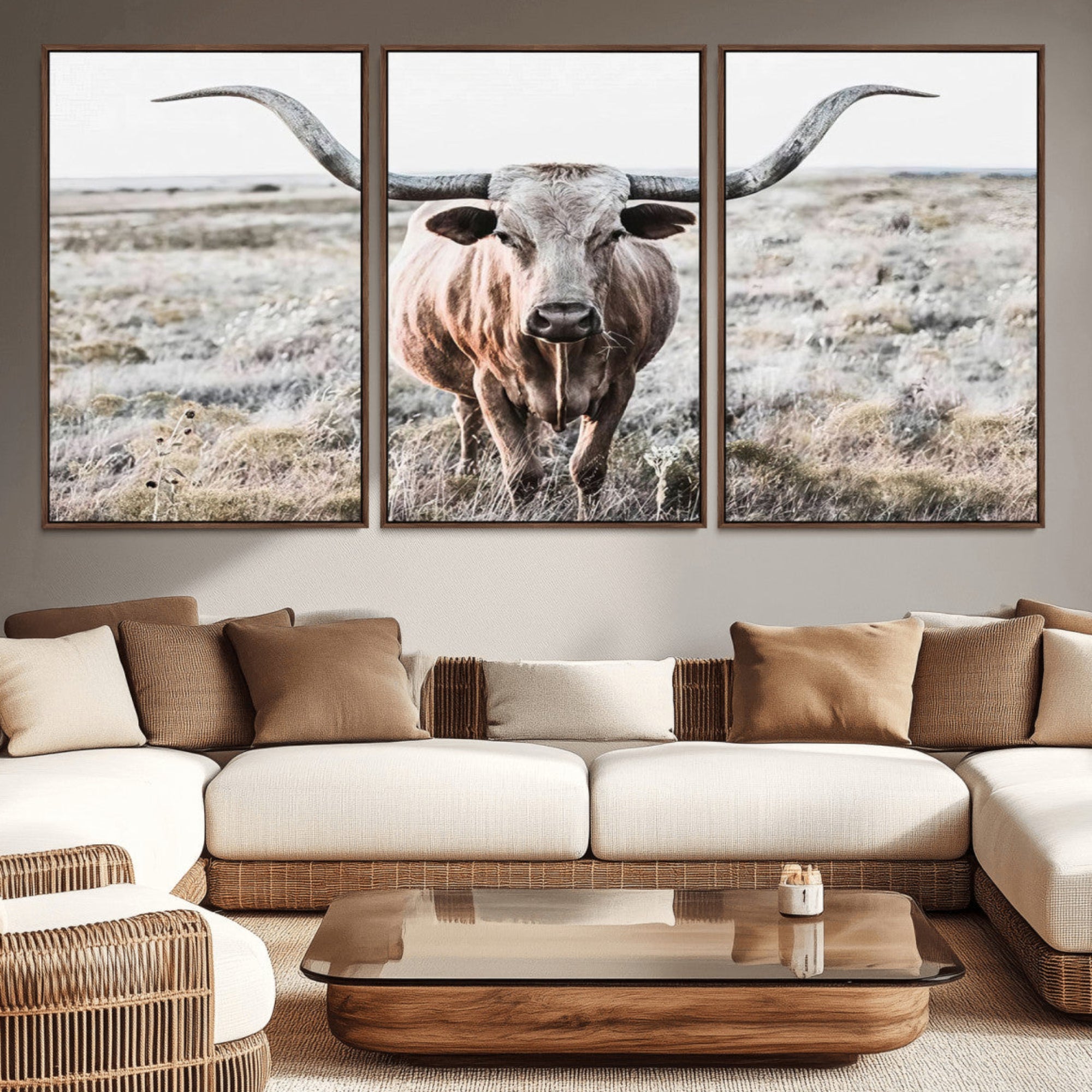 26121-MGV-CV-36X24-Rustic Texas Longhorn Wall Art Canvas Print | Western Farmhouse Decor for Living Room or Office,