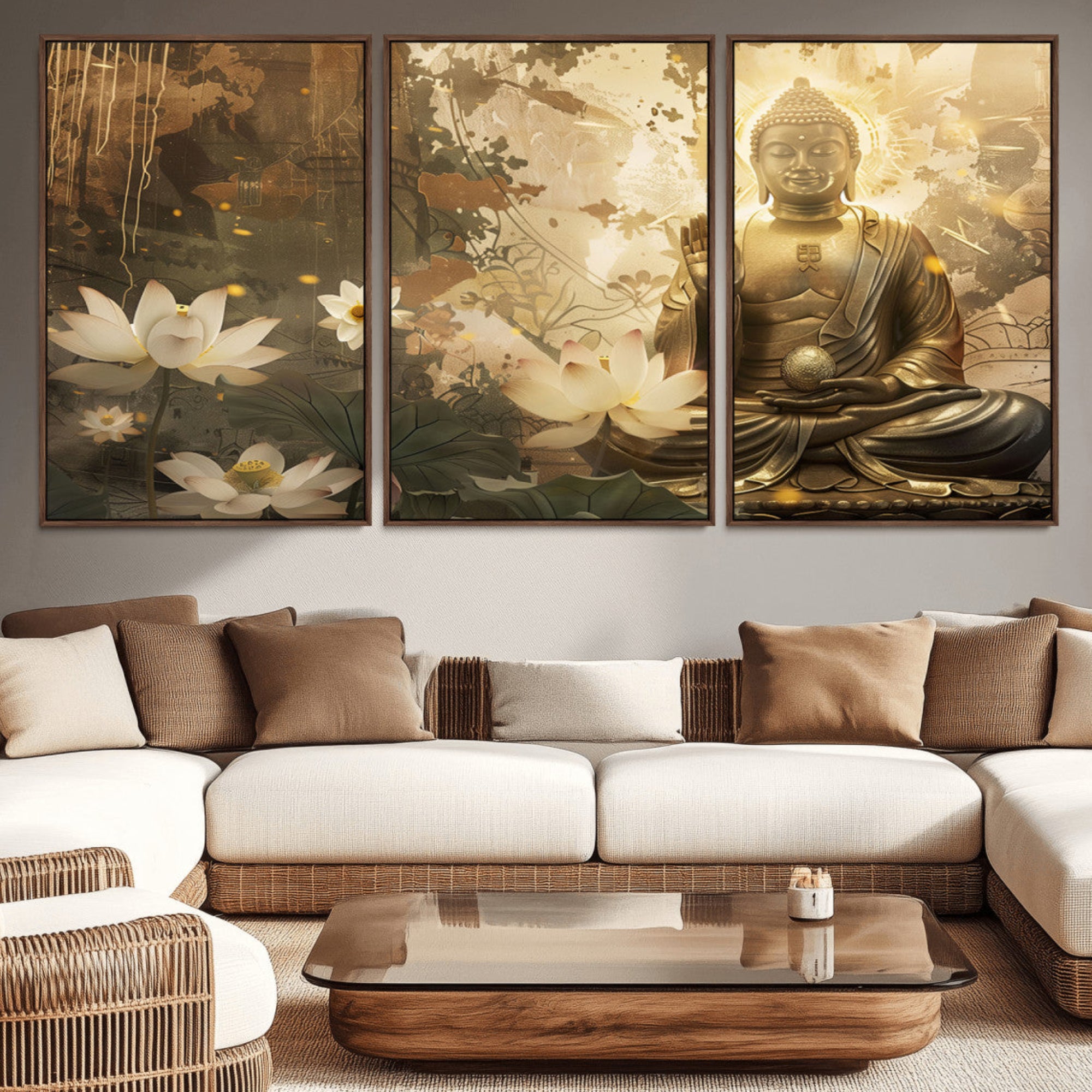 58897-MGV-CV-36X24-Zen Buddha Wall Art Canvas Print | Peaceful Meditation Decor with Lotus Flowers | Spiritual Serenity
