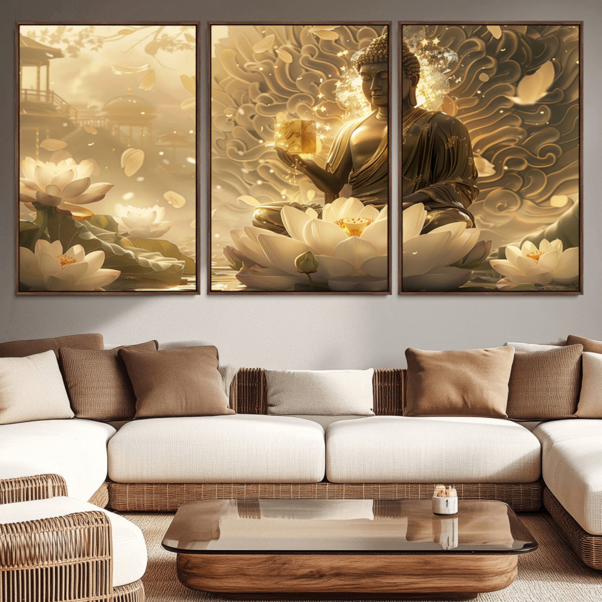 31364-MGV-CV-36X24-Golden Buddha Wall Art | Yoga Room Decor and Meditation Room Wall Art | Framed and Ready to Hang