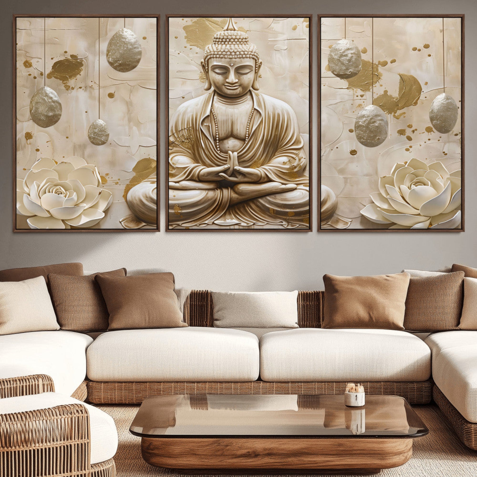 54116-MGV-CV-36X24-Serene Buddha Wall Art | Yoga Room Decor and Meditation Wall Art Print | Framed and Ready to Hang