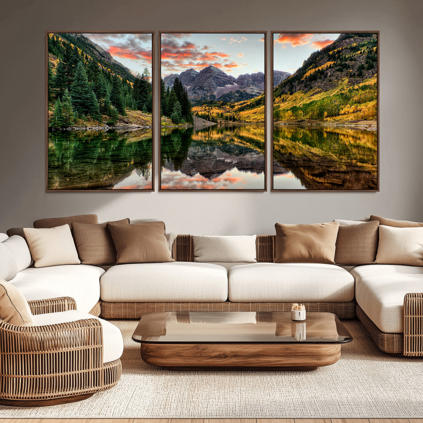 14376-MGV-CV-36X24-Maroon Bells Wall Art - Scenic Canvas Print of Maroon Bells in Autumn for Elegant Home or Office