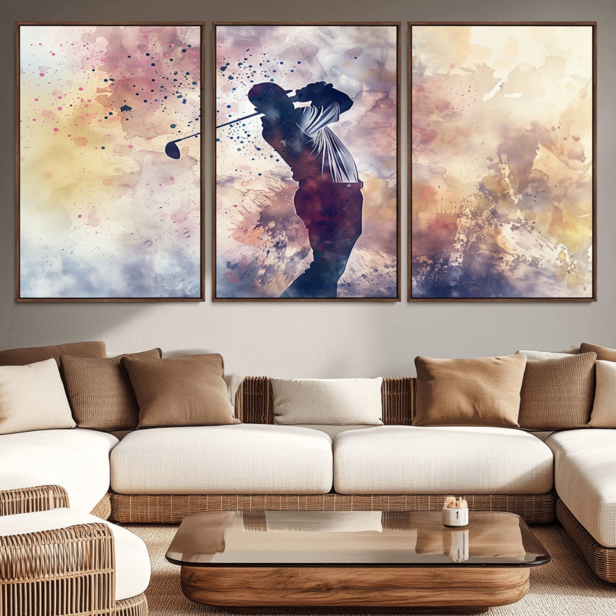 10848-MGV-CV-36X24-Abstract Watercolor Golf Player Wall Art Canvas Print