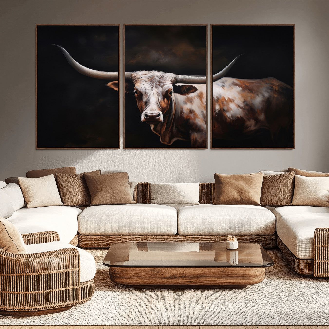 -Texas Longhorn Wall Art Canvas Print | Western Ranch Decor | Bold Rustic Cattle Artwork | Ready to