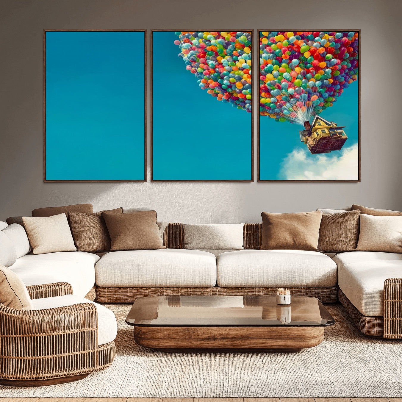 -Carl Fredricksen, Up Movie Wall Art, Colorful Balloon House Art | Whimsical Wall Decor for Living