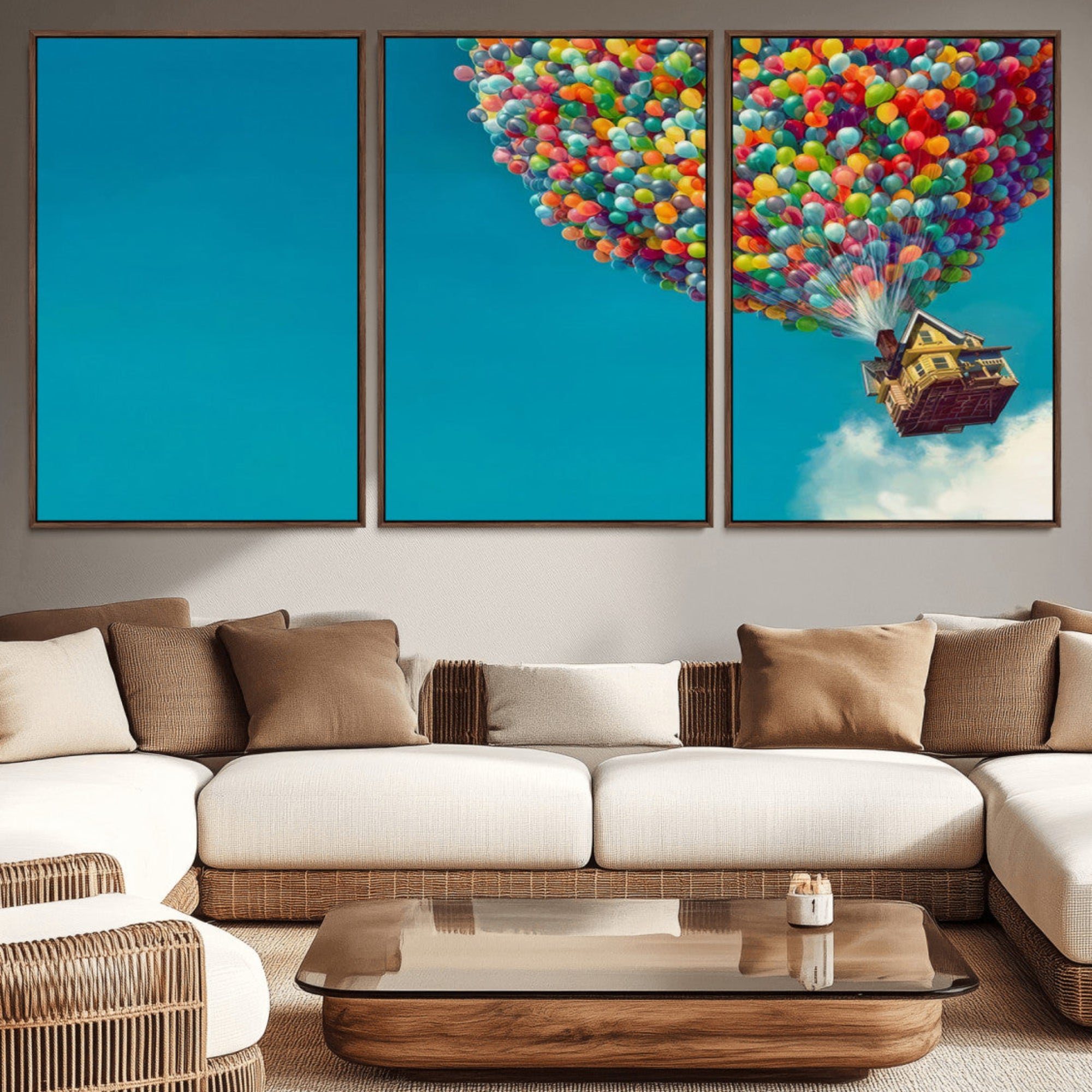 47007-MGV-CV-36X24-Carl Fredricksen, Up Movie Wall Art, Colorful Balloon House Art | Whimsical Wall Decor for Living