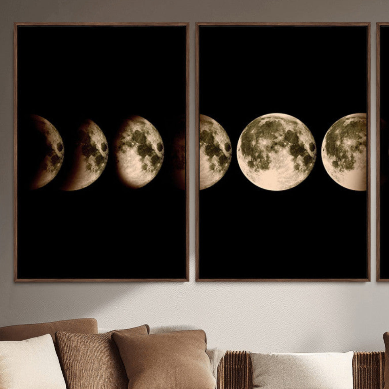 MGV-FC-60X30-3P - Phases of the Moon Wall Art | Canvas Print for Modern Wall Decor | Ready to Hang and Framed