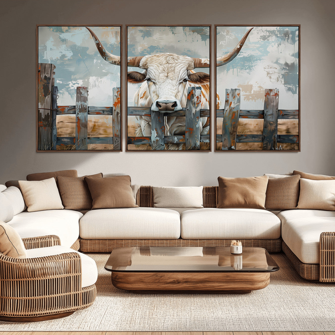 -Vintage Cow Wall Art Canvas Print for Farmhouse Wall Decor Theme, Cattle Wall Art Print