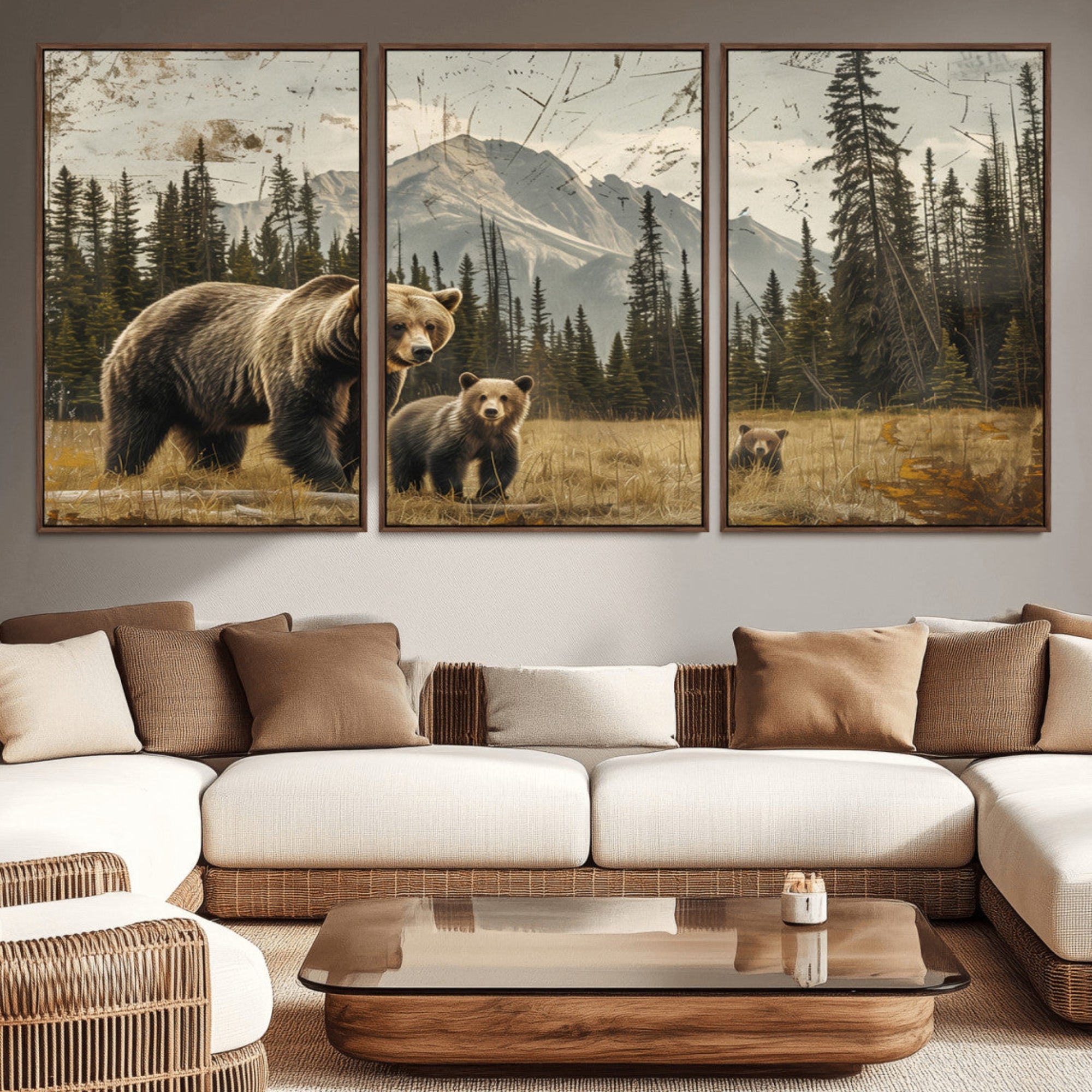 76614-MGV-CV-36X24-Rustic Grizzly 399 Bear Family Wall Art Canvas Print