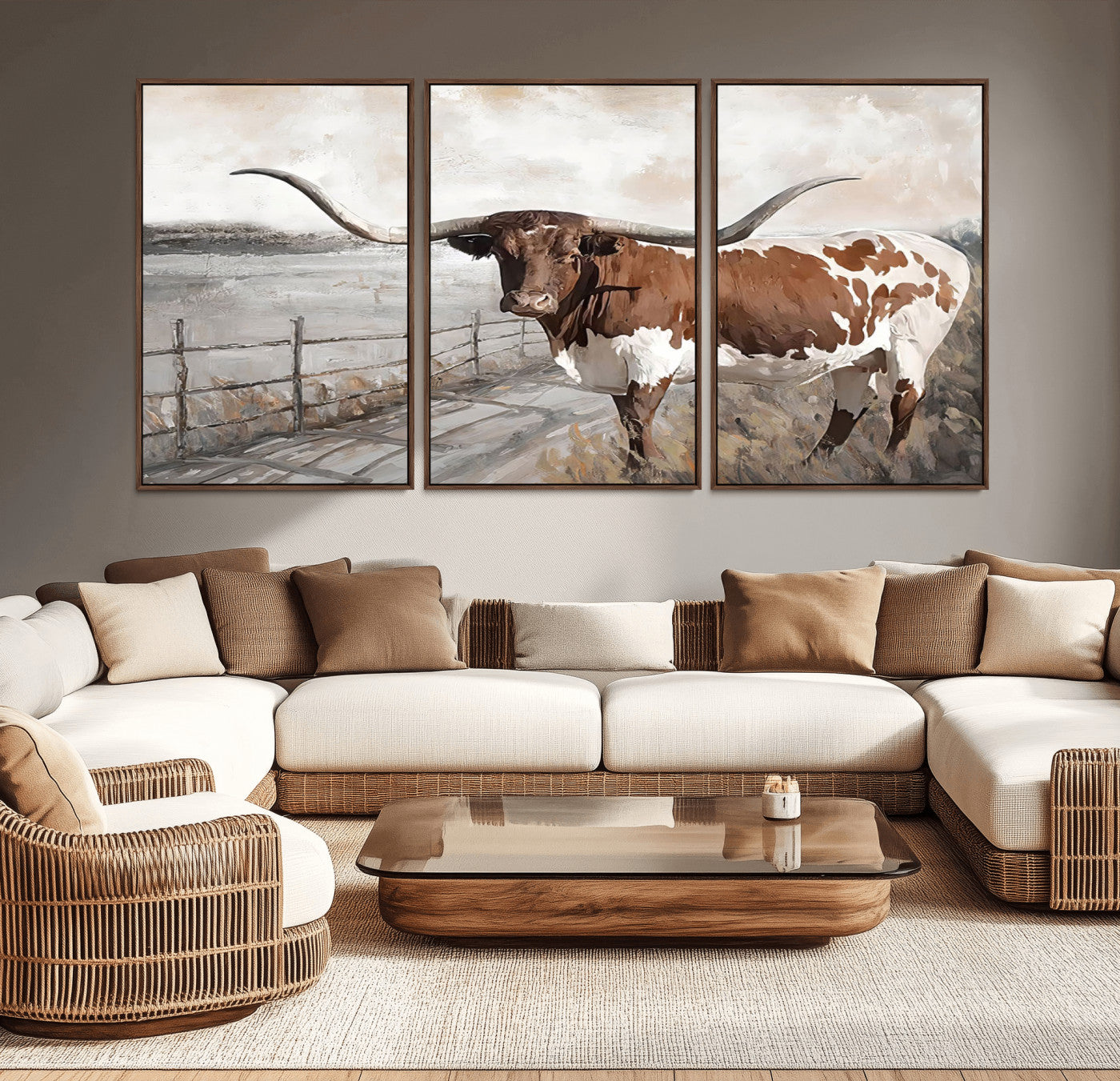 57340-MGV-CV-36X24-Vintage Texas Cow Wall Art Canvas Print, Rustic Longhorn Wall Art | Canvas Print for Farmhouse Decor