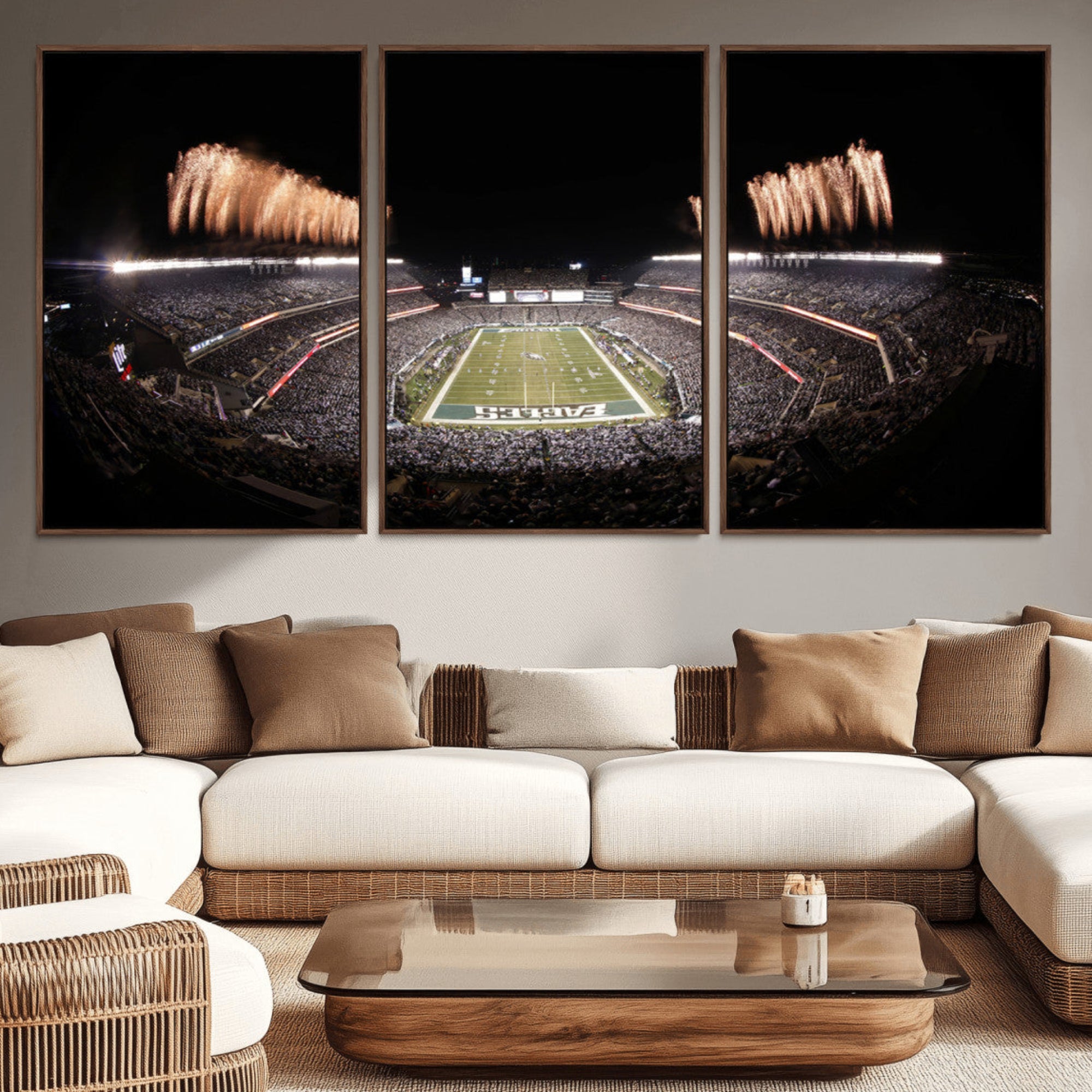 48893-MGV-CV-36X24-Eagles Field Stadium Wall Art - Lincoln Financial Field Fireworks Game Triple Canvas Wall Art -