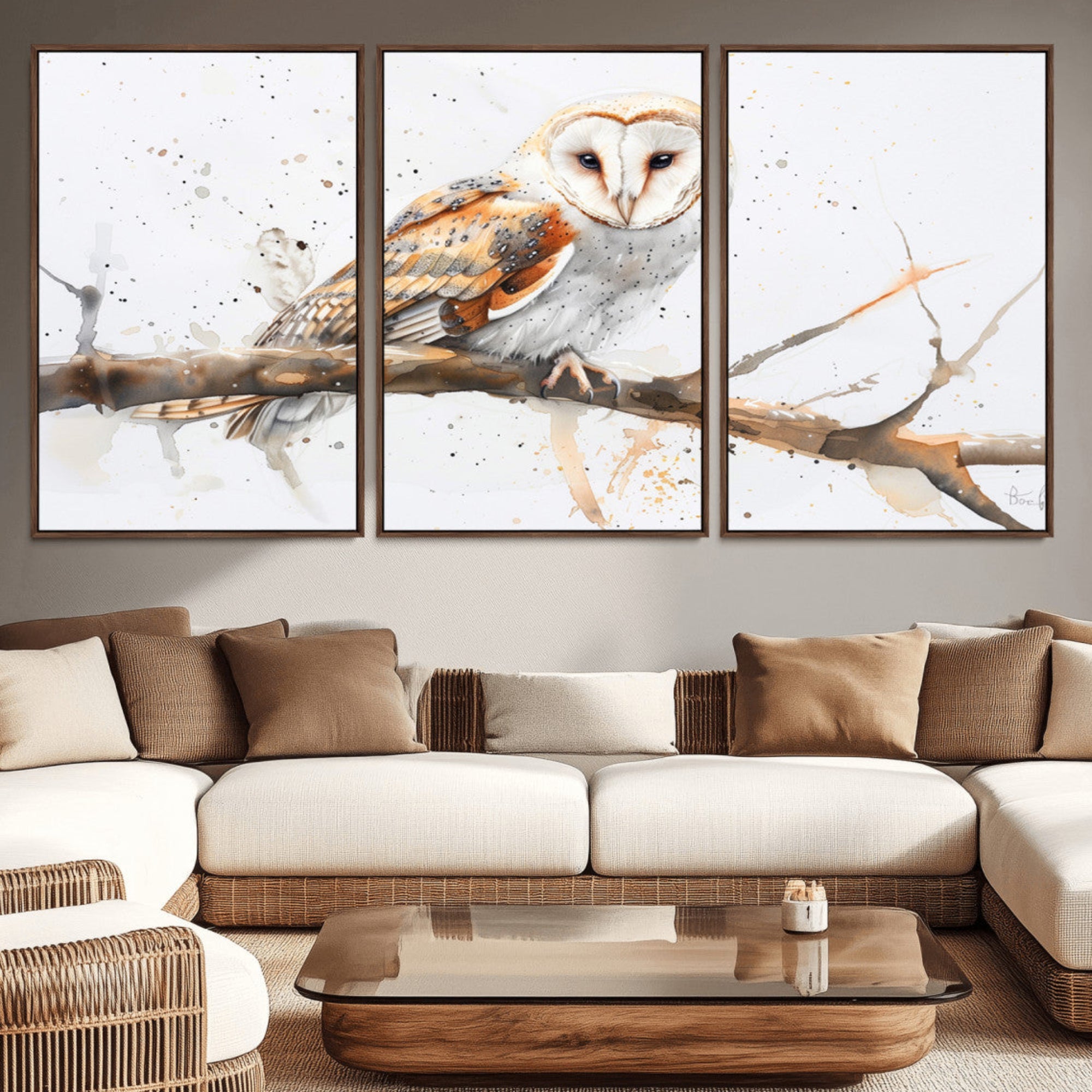 20257-MGV-CV-36X24-Barn Owl Wall Art on Branch | Stunning Canvas Print for Nature Lovers | Ready to Hang and Framed