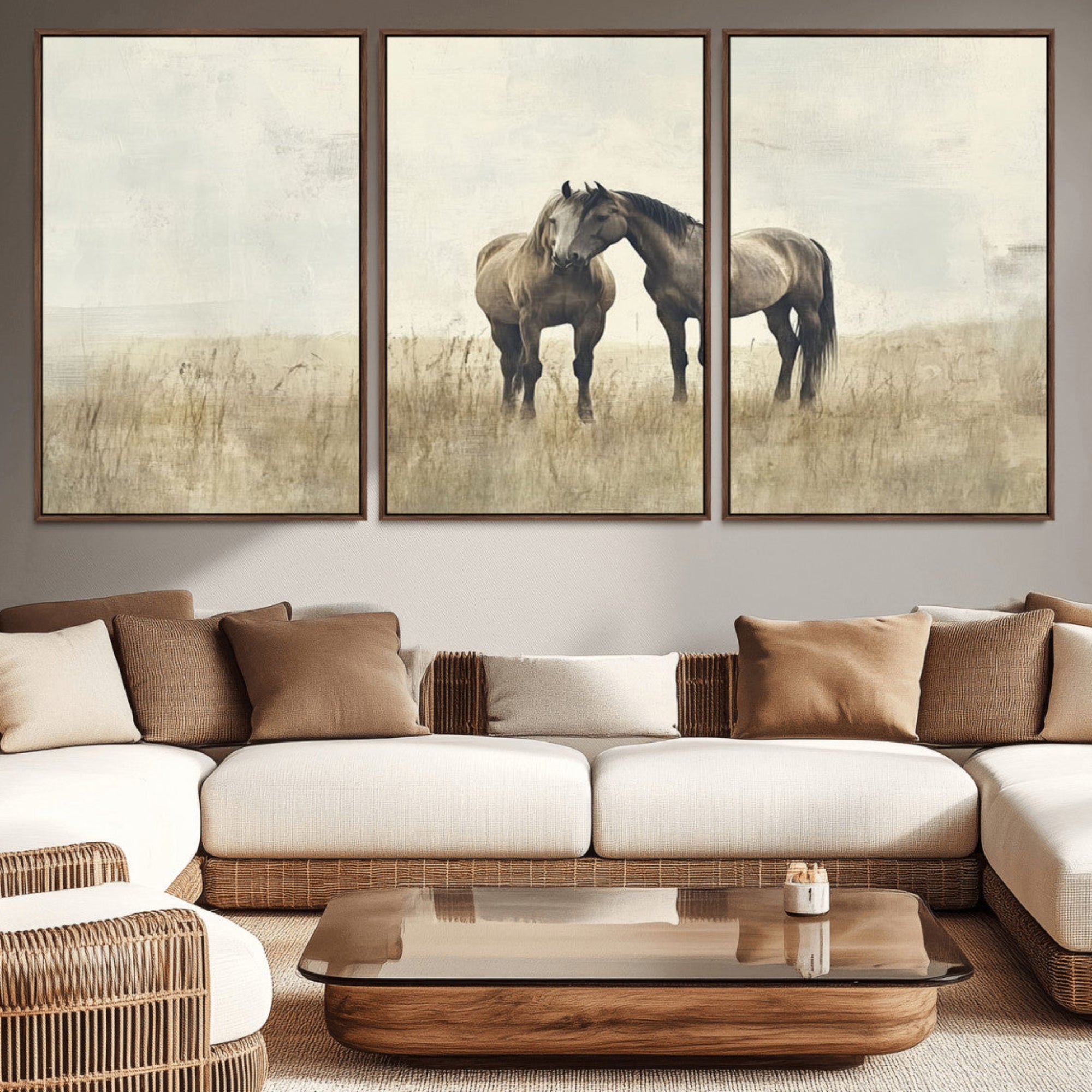 48781-MGV-CV-36X24-Chines Style Grunge Horses Wall Art Canvas Print