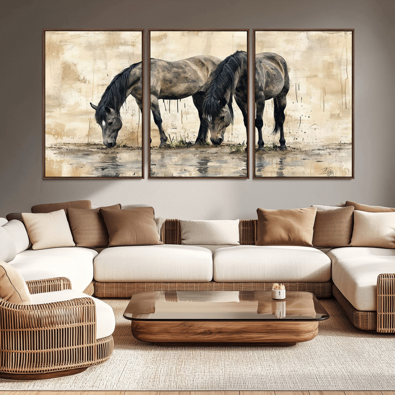-Chinese Style Abstract Black Horses Wall Art Canvas Print - Abstract Horse Wall Art Canvas Print