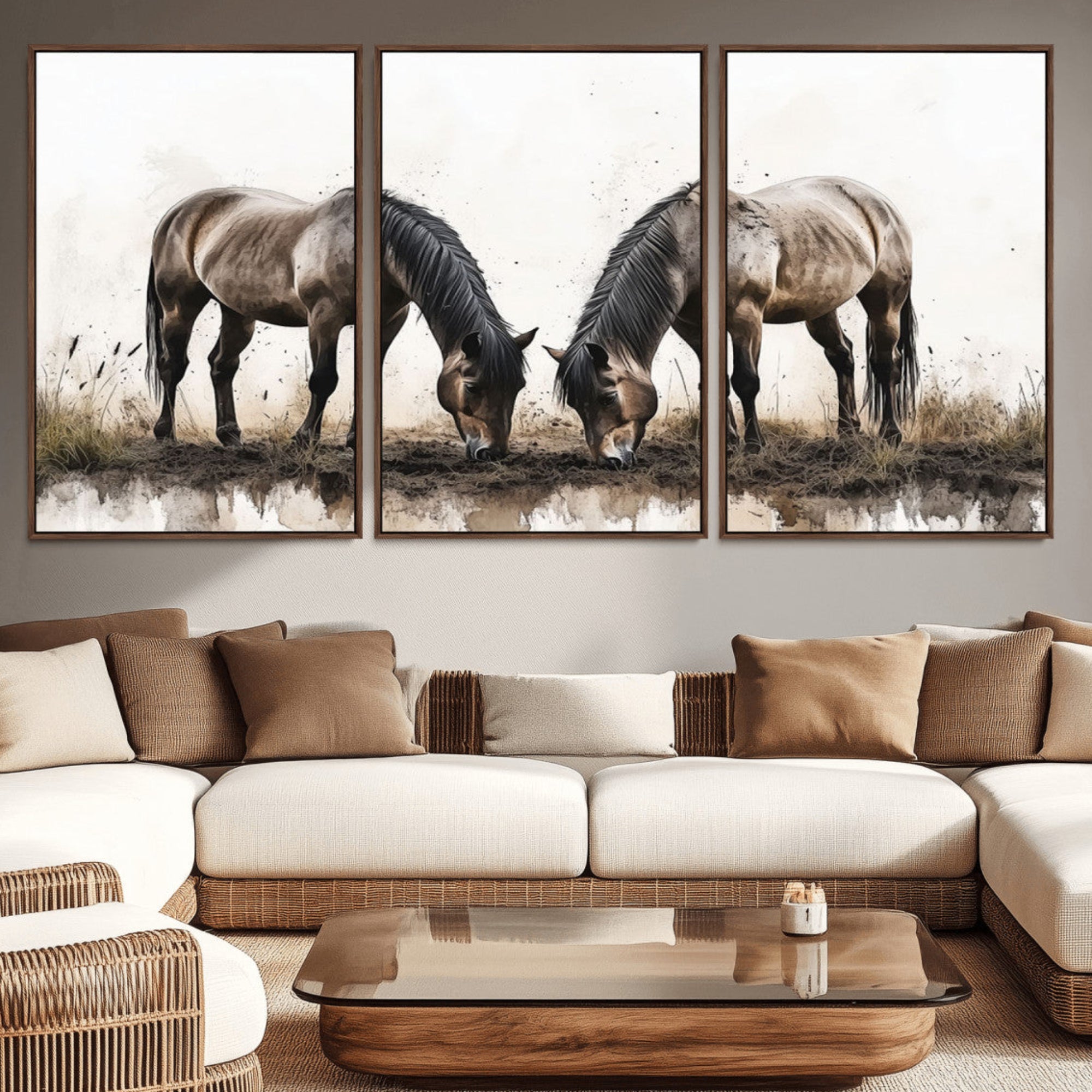 71729-MGV-CV-36X24-Chines Ink Style Horses Wall Art Canvas Print
