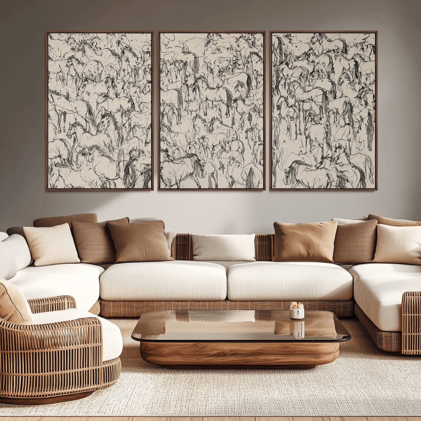 -Abstract Horse Sketch Wall Art | Ready to Hang and Framed | Farmhouse Wall Decor for Living Room or