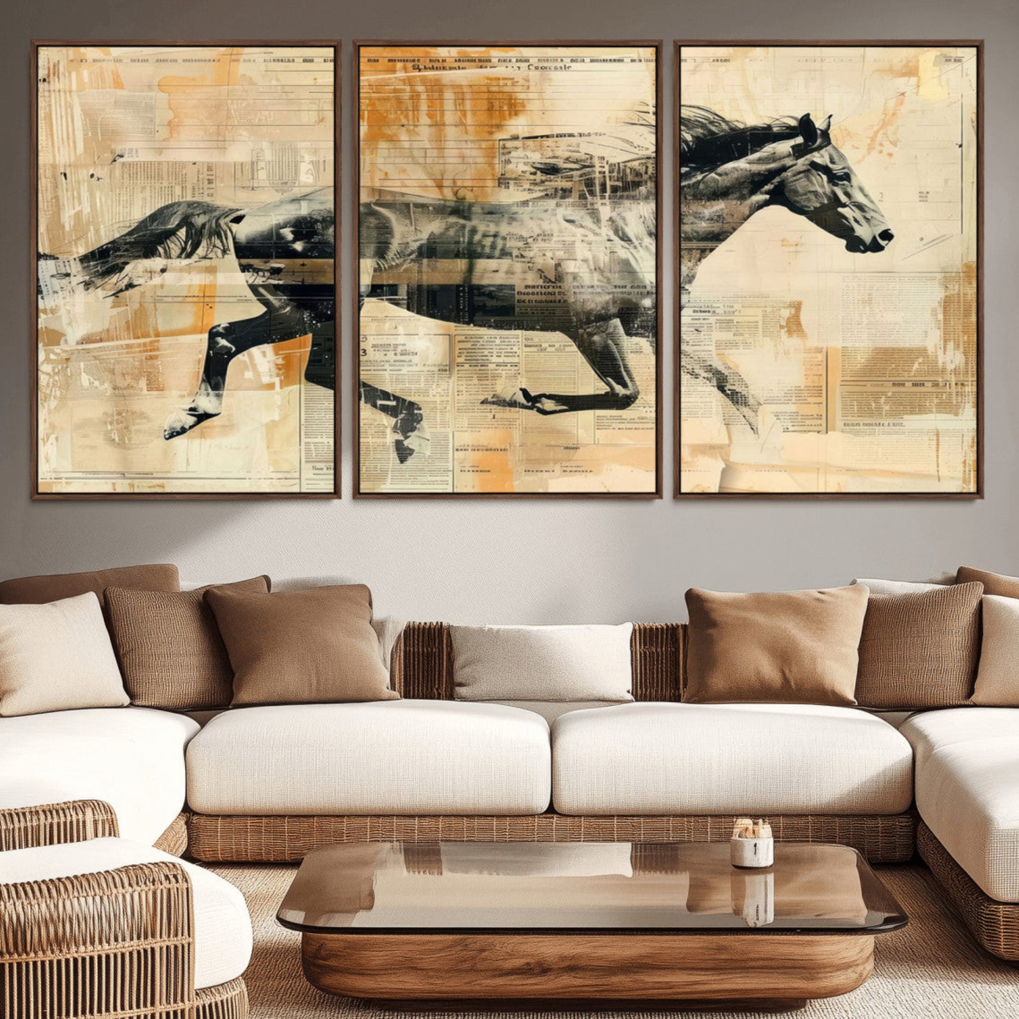 22364-MGV-CV-36X24-Chines Style Running Horse Western Wall Art | Farmhouse Wall Decor | Ready to Hang Framed Canvas