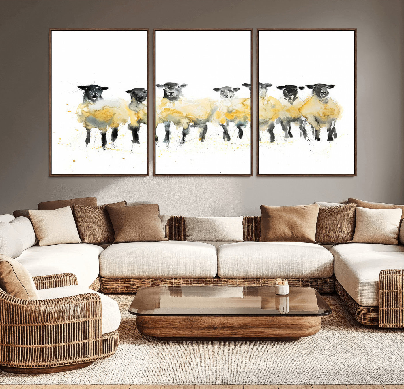 -Farmhouse Wall Art Sheep Print | Ready to Hang Framed Canvas | Rustic Barn Decor