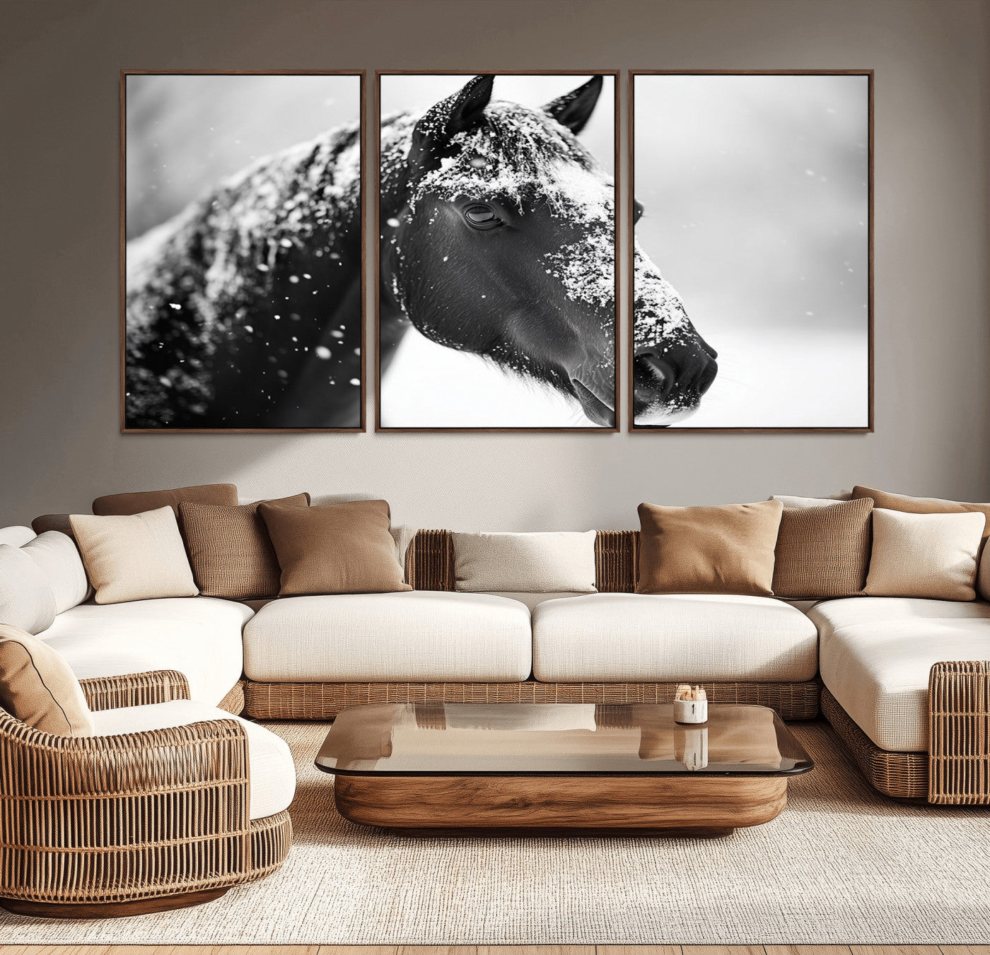 -Horse Canvas Print - Winter Horse Snow Wall Art Canvas Print