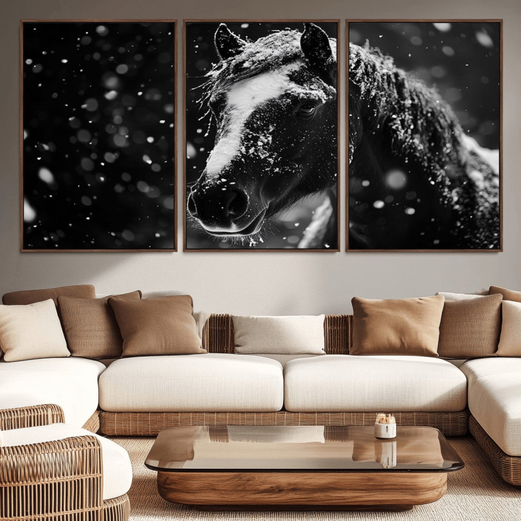 75290-MGV-CV-36X24-Winter Horse Wall Art | Black and White Horse Print | Ready to Hang and Framed | Farmhouse Wall Art