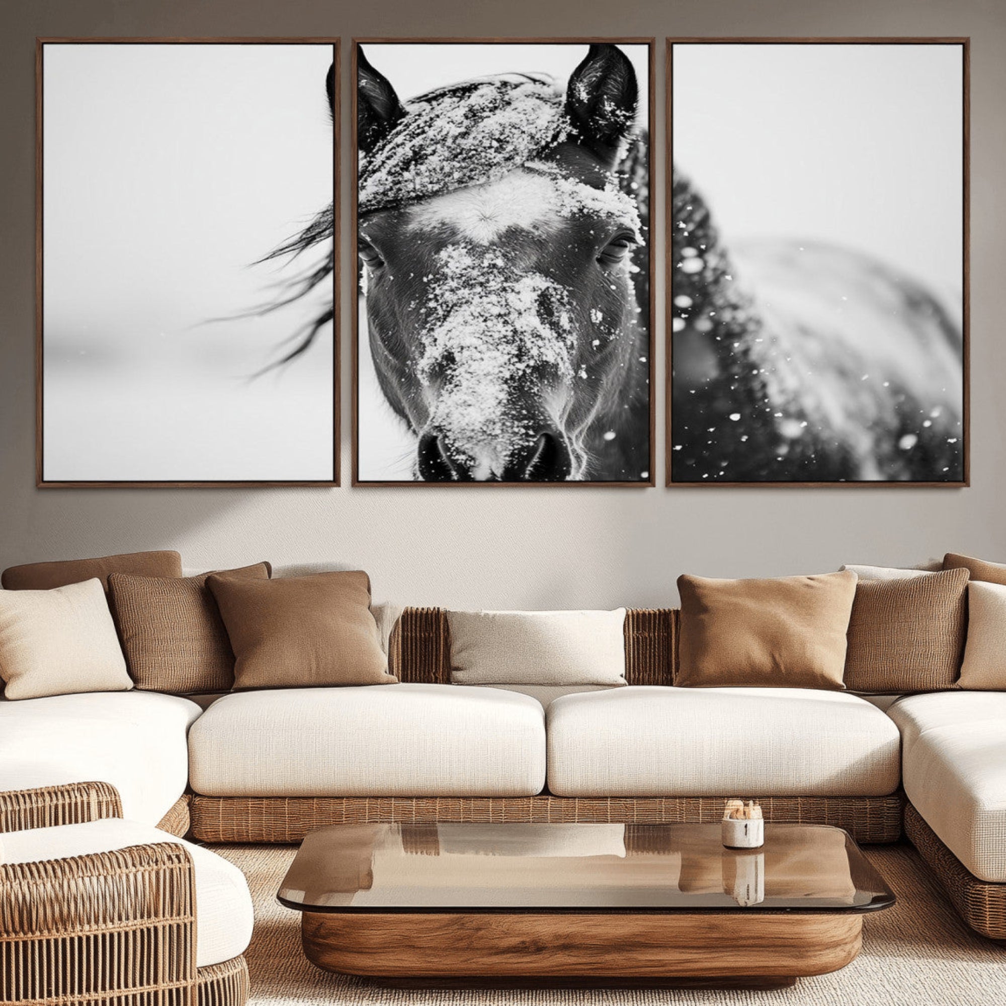 58804-MGV-CV-36X24-Western Wall Art | Black and White Winter Horse Wall Art | Ready to Hang and Framed | Farmhouse and